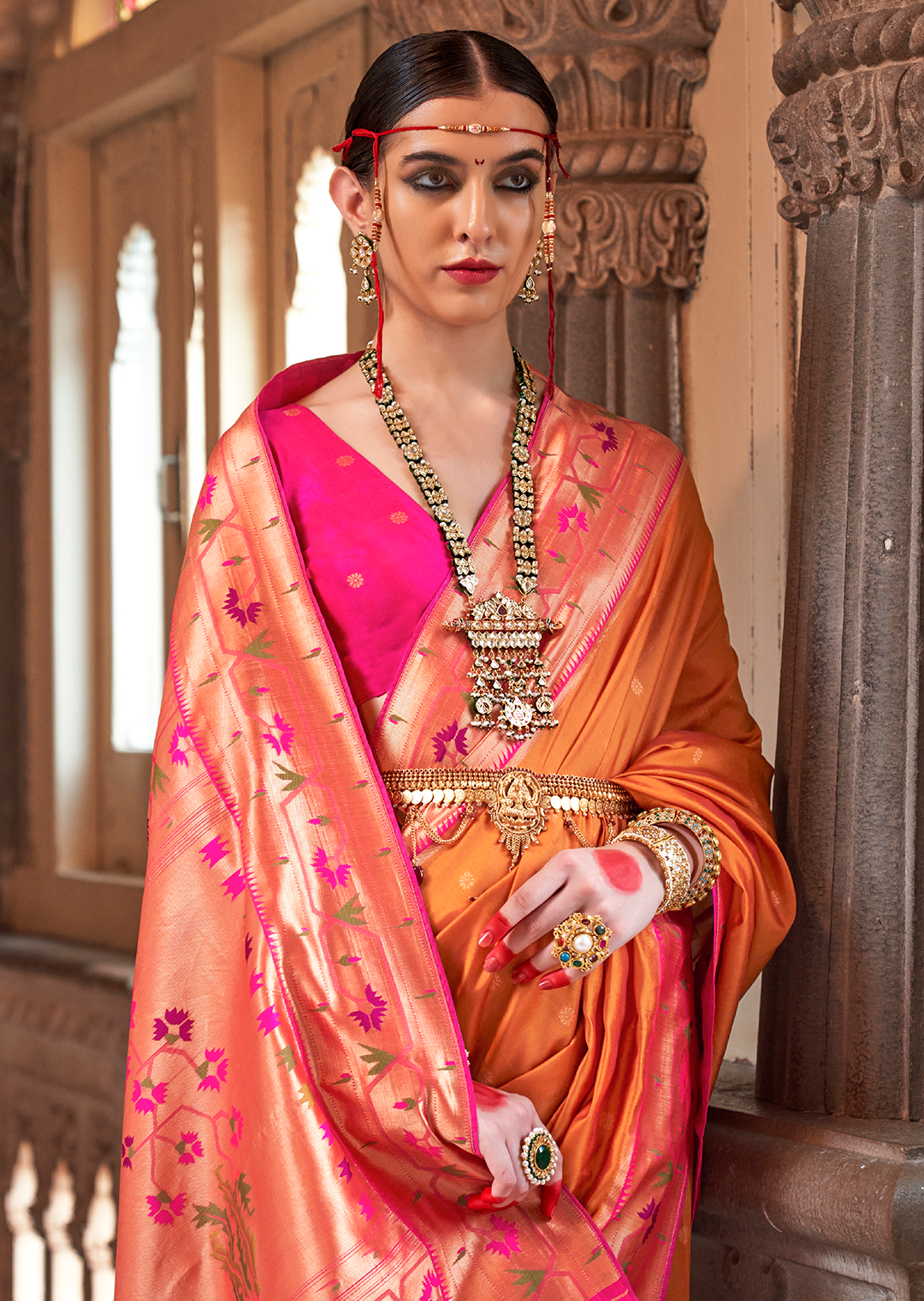 Mango Orange Woven Traditional Royal Patola Paithani Silk Saree