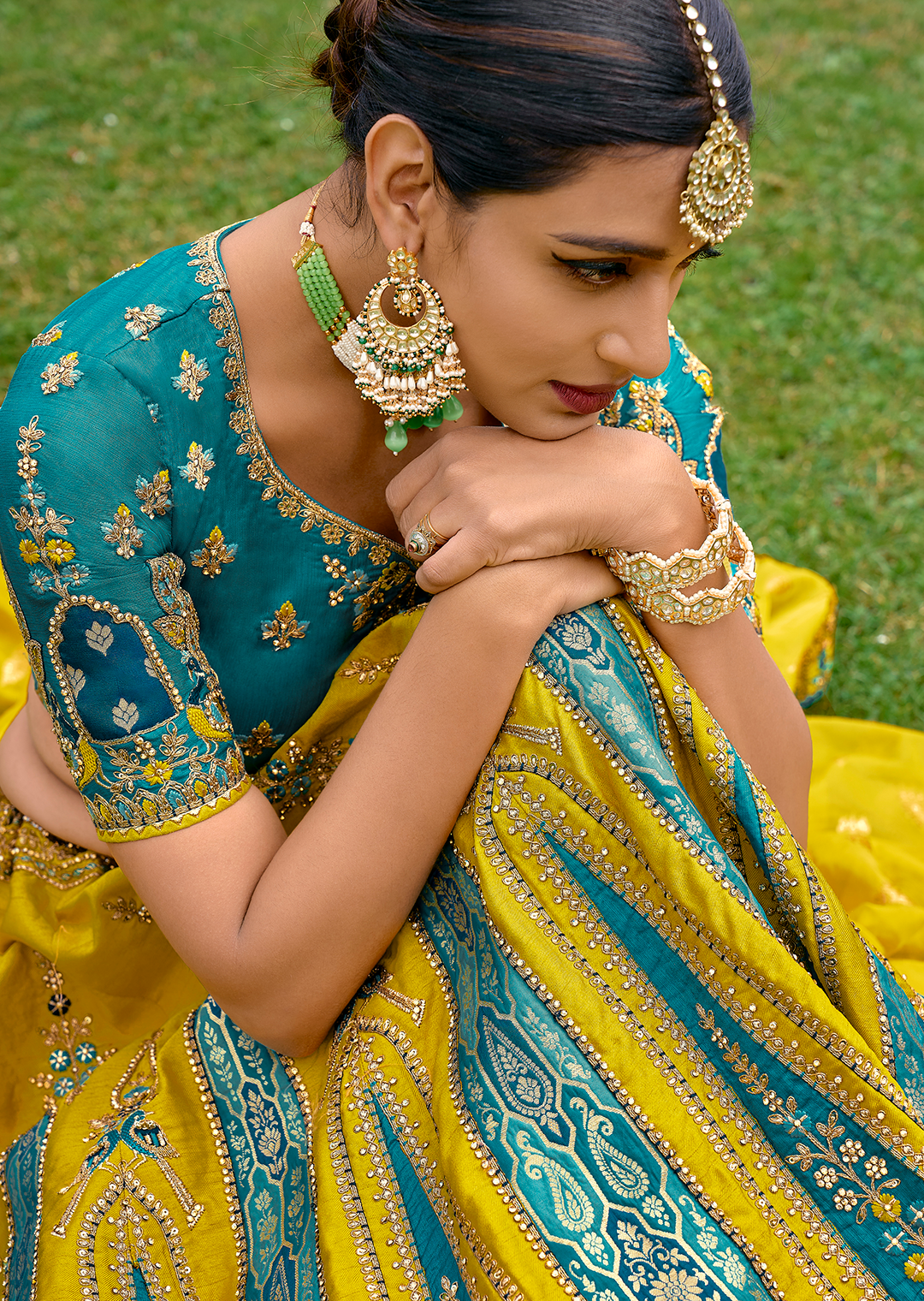 Canary Yellow Heavy Embroidered Premium Designer Silk Lehenga