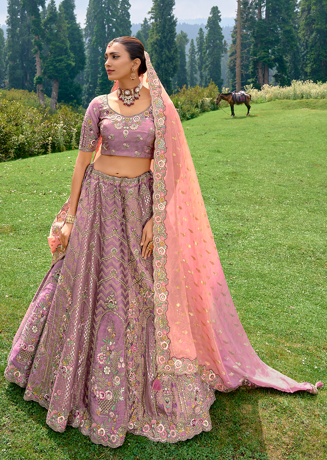 Byzantine Purple Heavy Embroidered Premium Designer Silk Lehenga