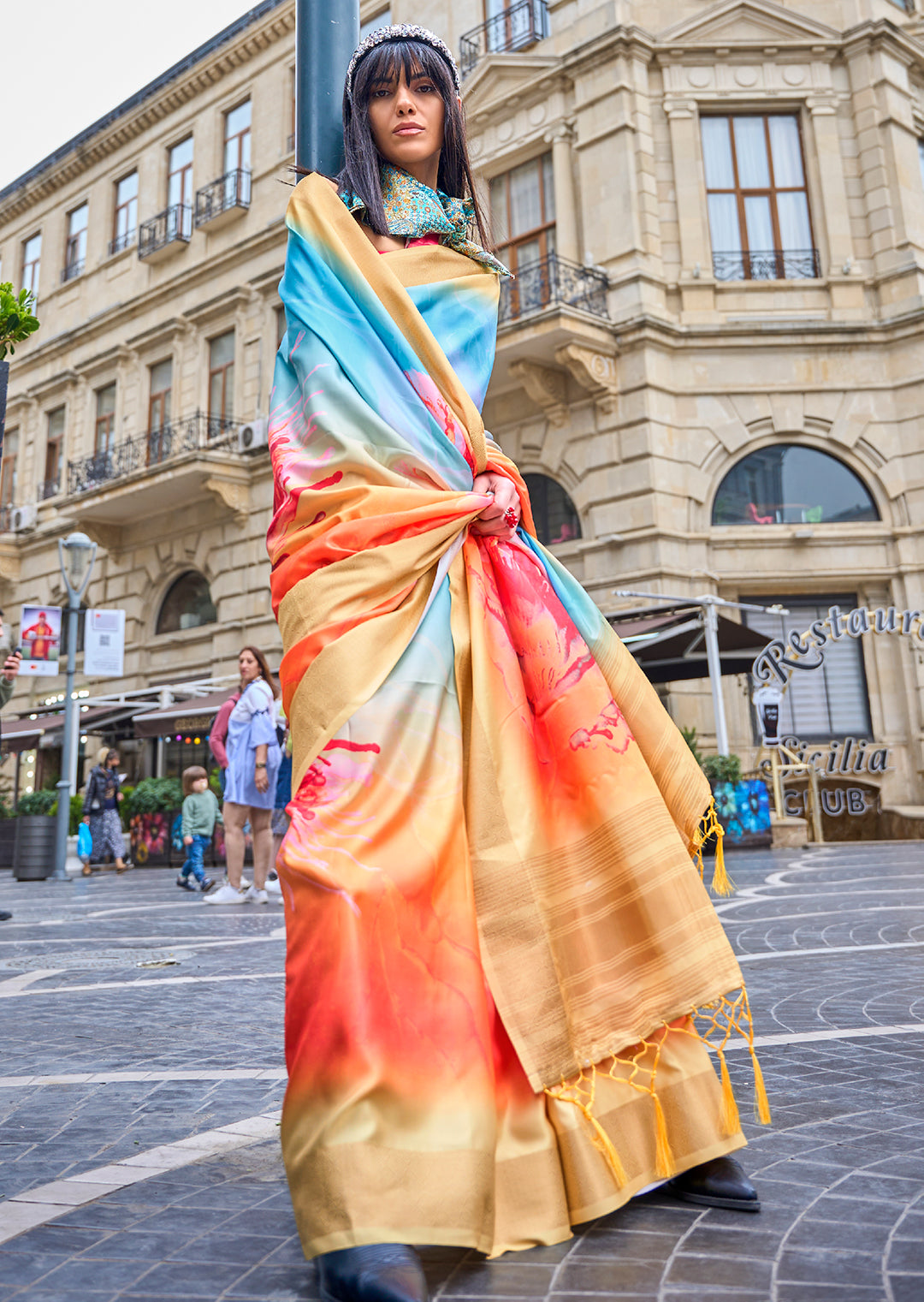 Blue Woven Pure Handloom Printed Gajji Silk Saree