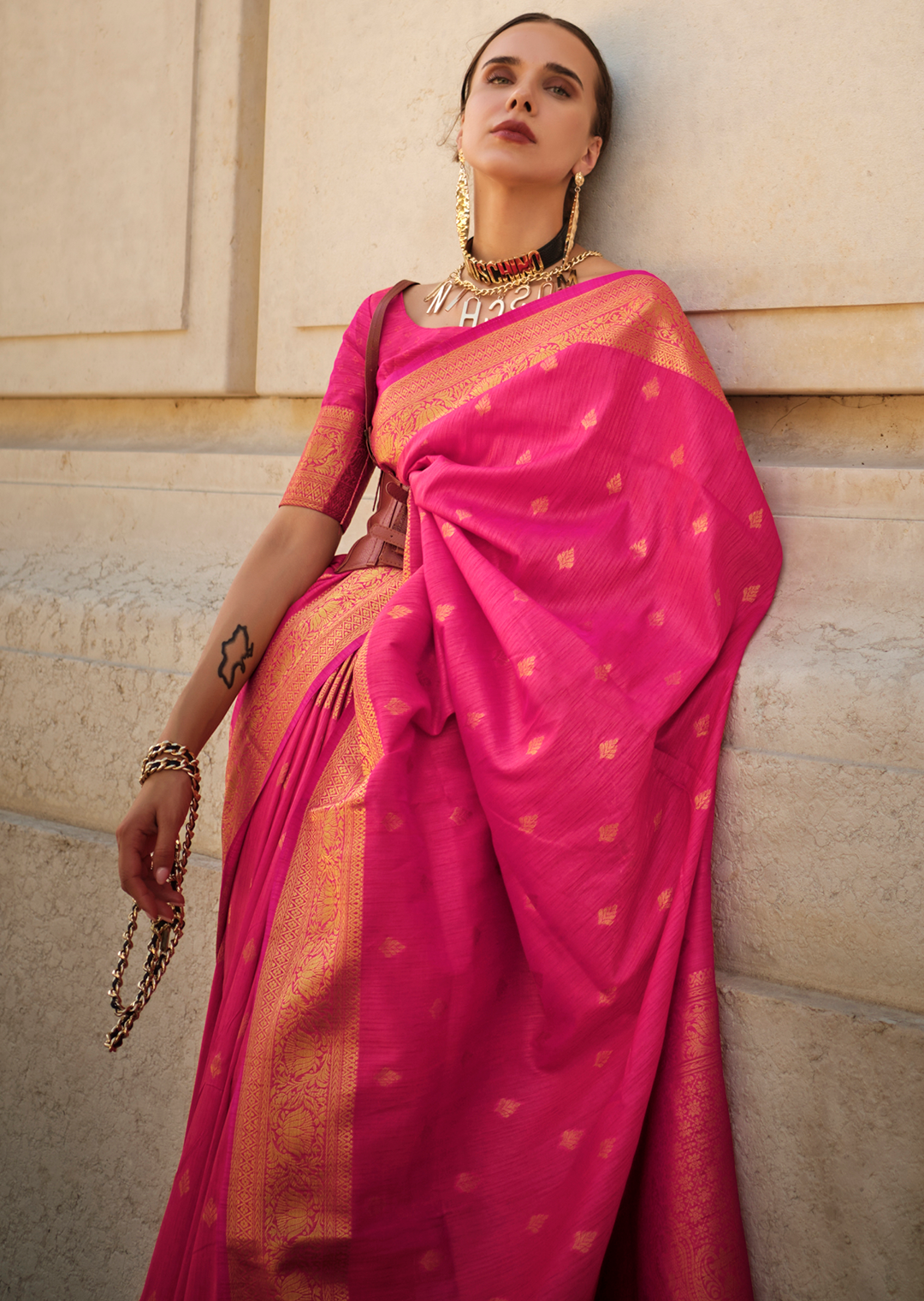 Hot Pink	Woven Pure Handloom Khadi Silk Saree