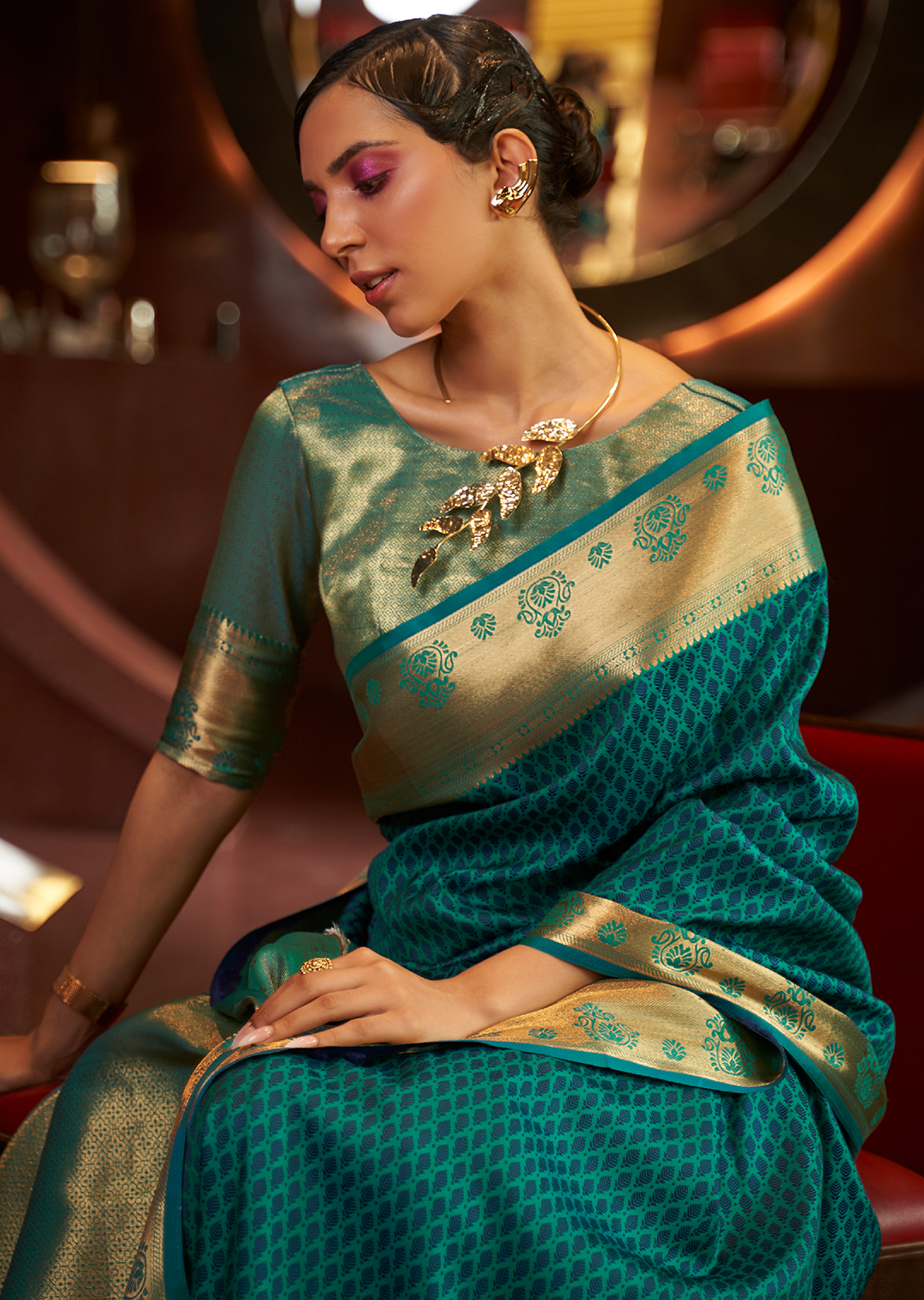 TEAL BLUE WOVEN HANDLOOM KANJIVARAM SILK SAREE