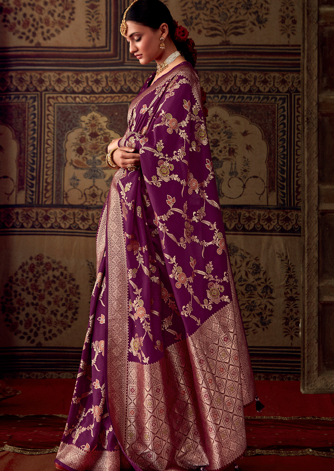 GRAPE PURPLE MEENAKARI WOVEN DESIGNER BANARASI SILK SAREE