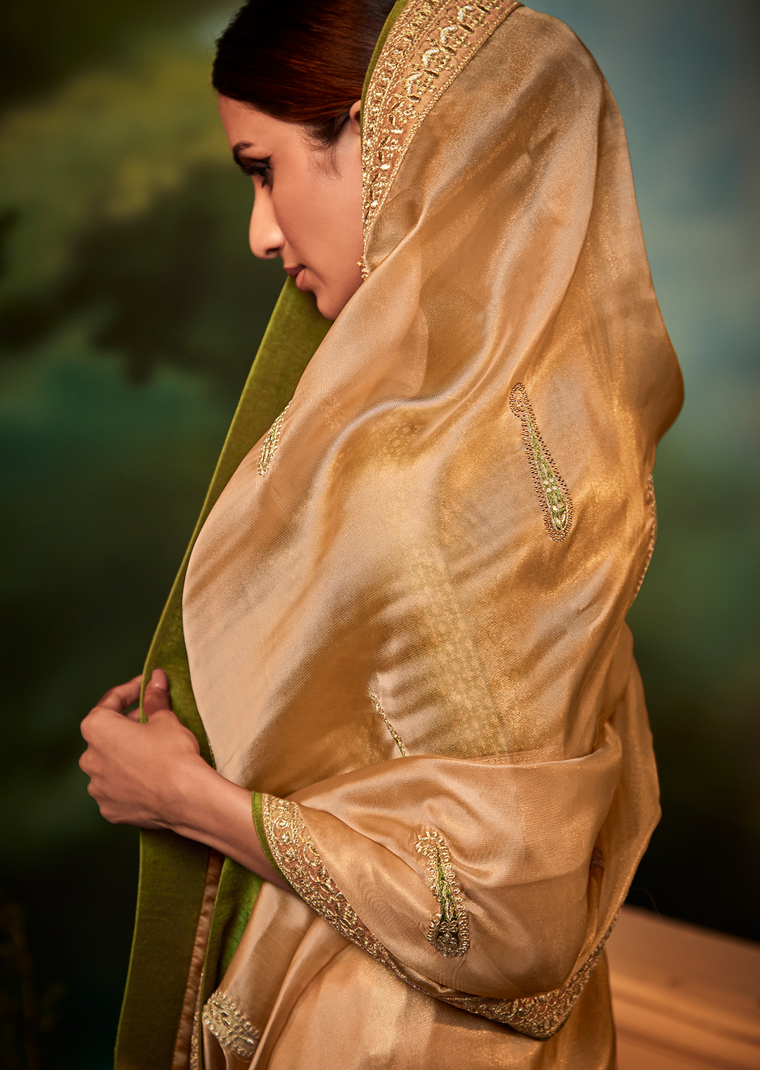 SANDY BROWN DESIGNER PURE ORGANZA SILK SAREE