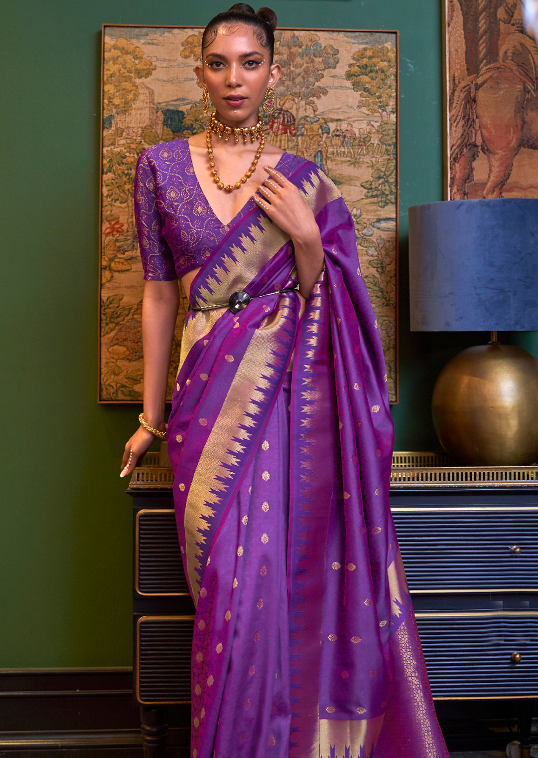 Purple Zari Woven Pure Handloom Banarasi Silk Saree