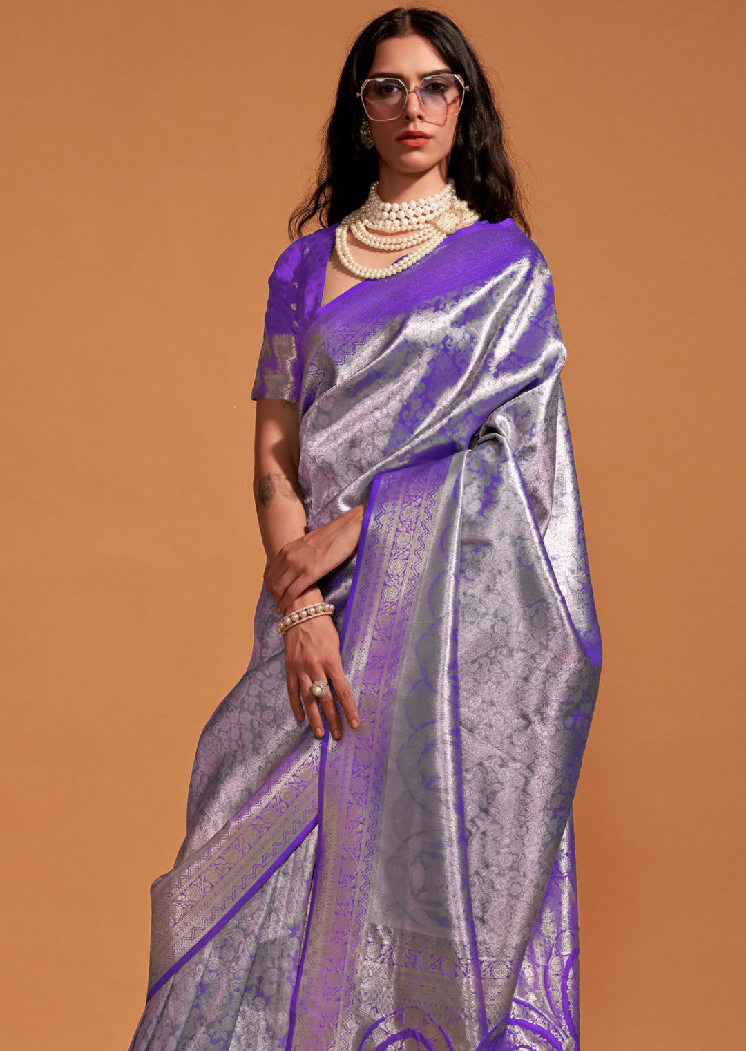 Violet Zari Woven Pure Handloom Kanjivaram Silk Saree