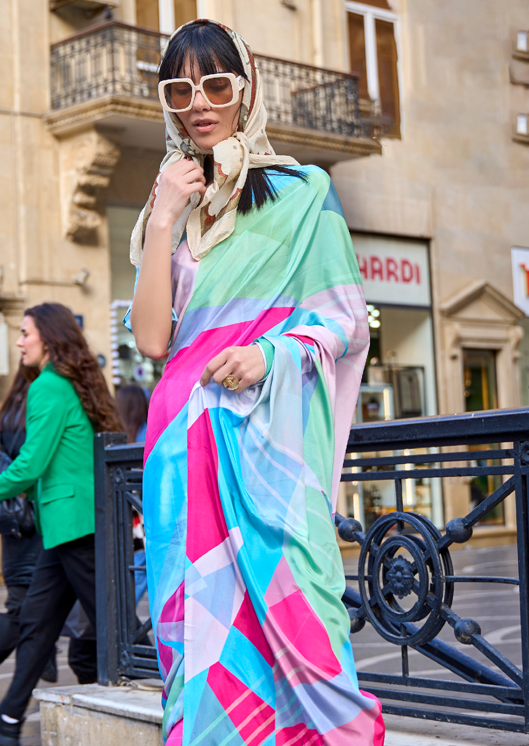 Tea Green Woven Pure Satin Crepe Silk Saree