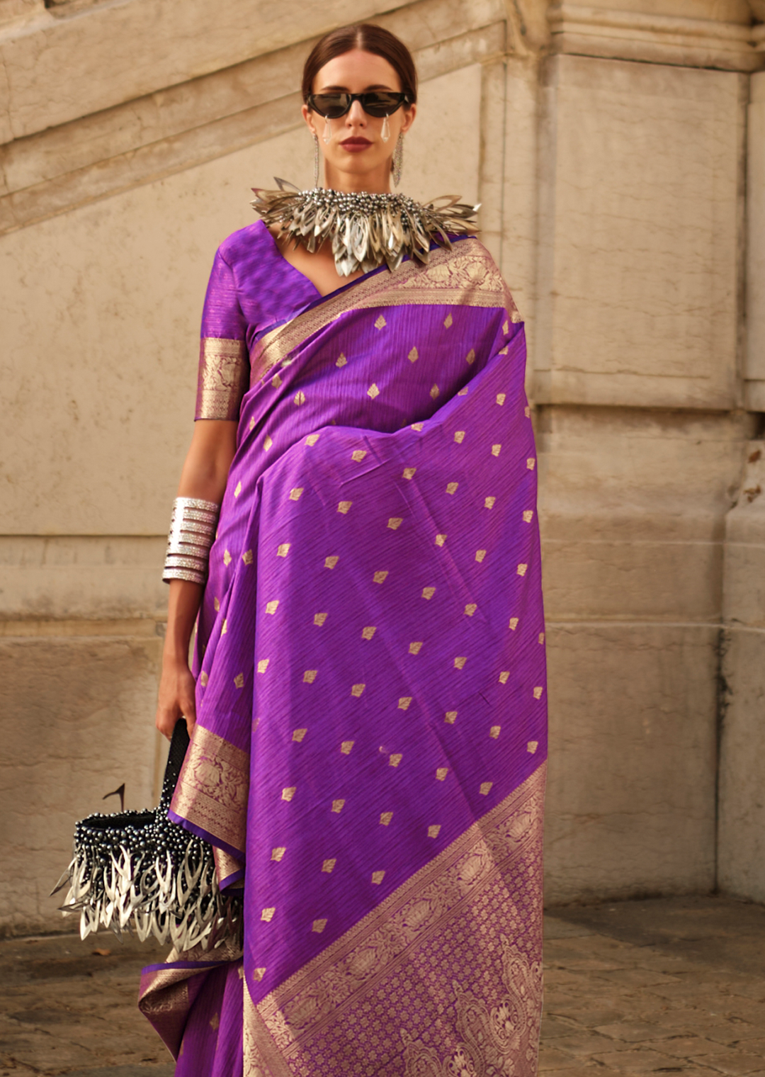 Violet Purple	Woven Pure Handloom Khadi Silk Saree