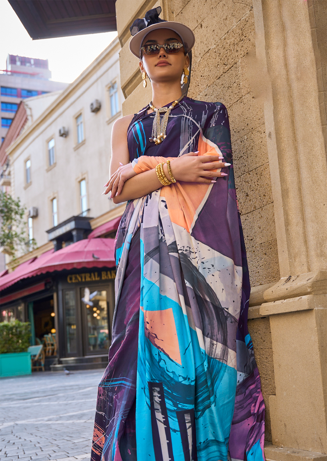 Grape Purple Woven Pure Satin Crepe Silk Saree