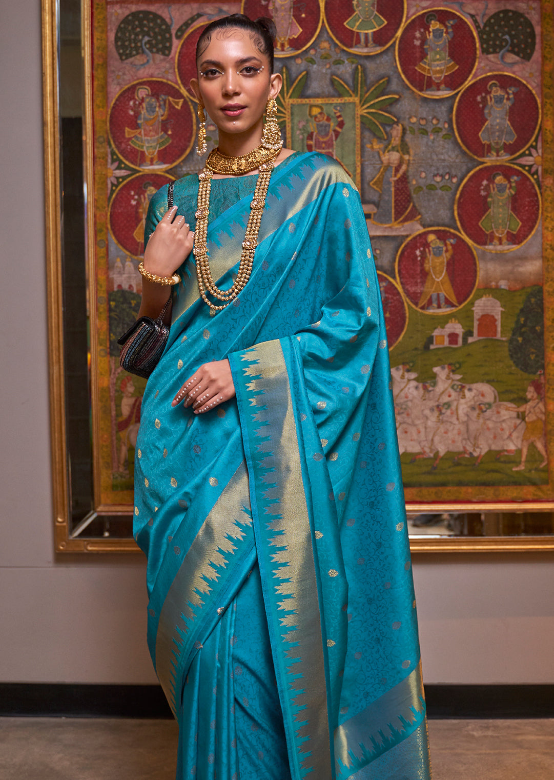 Steel Blue Zari Woven Pure Handloom Banarasi Silk Saree