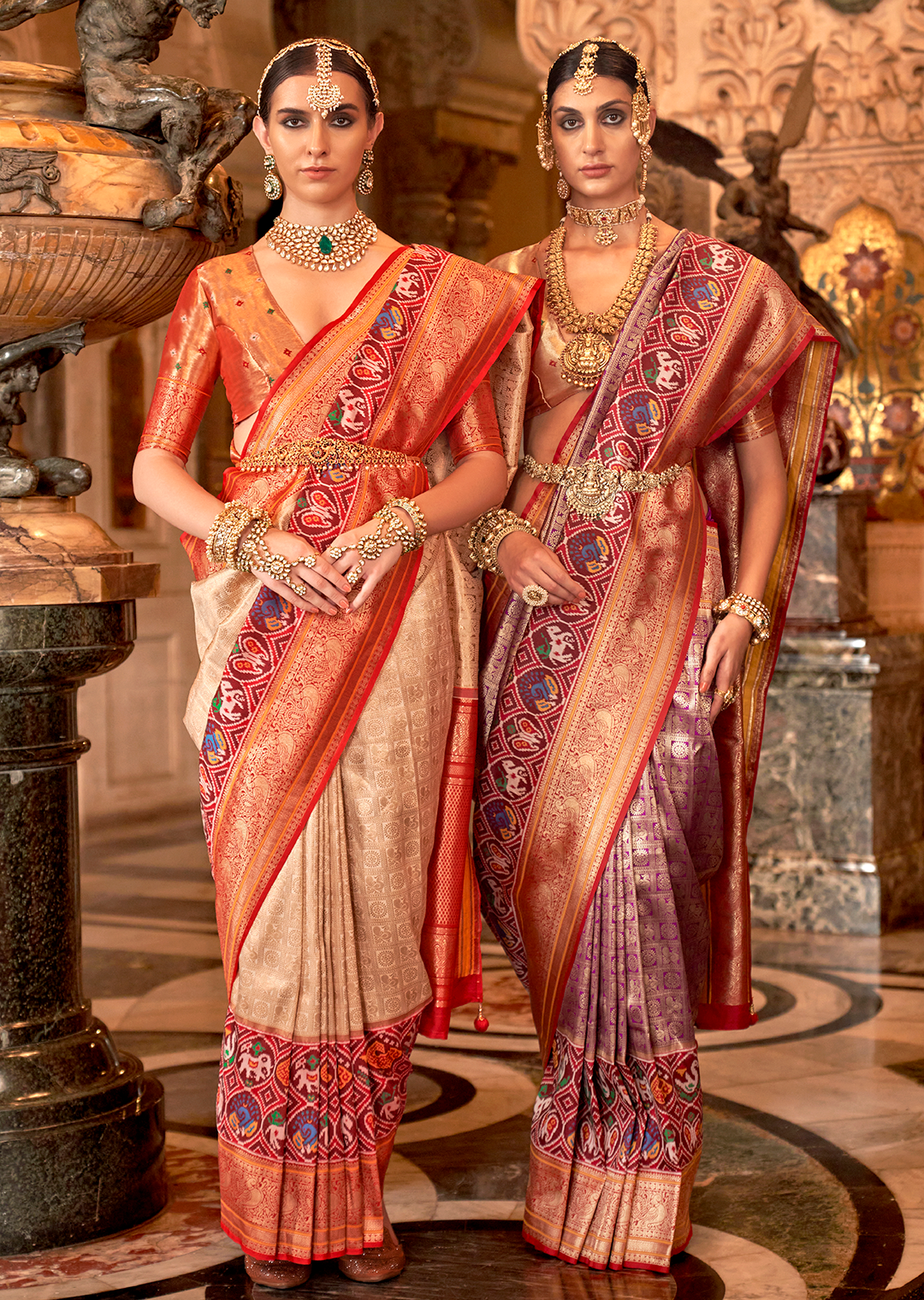 Violet & Red Woven Royal Patola Kanjivaram Silk Saree