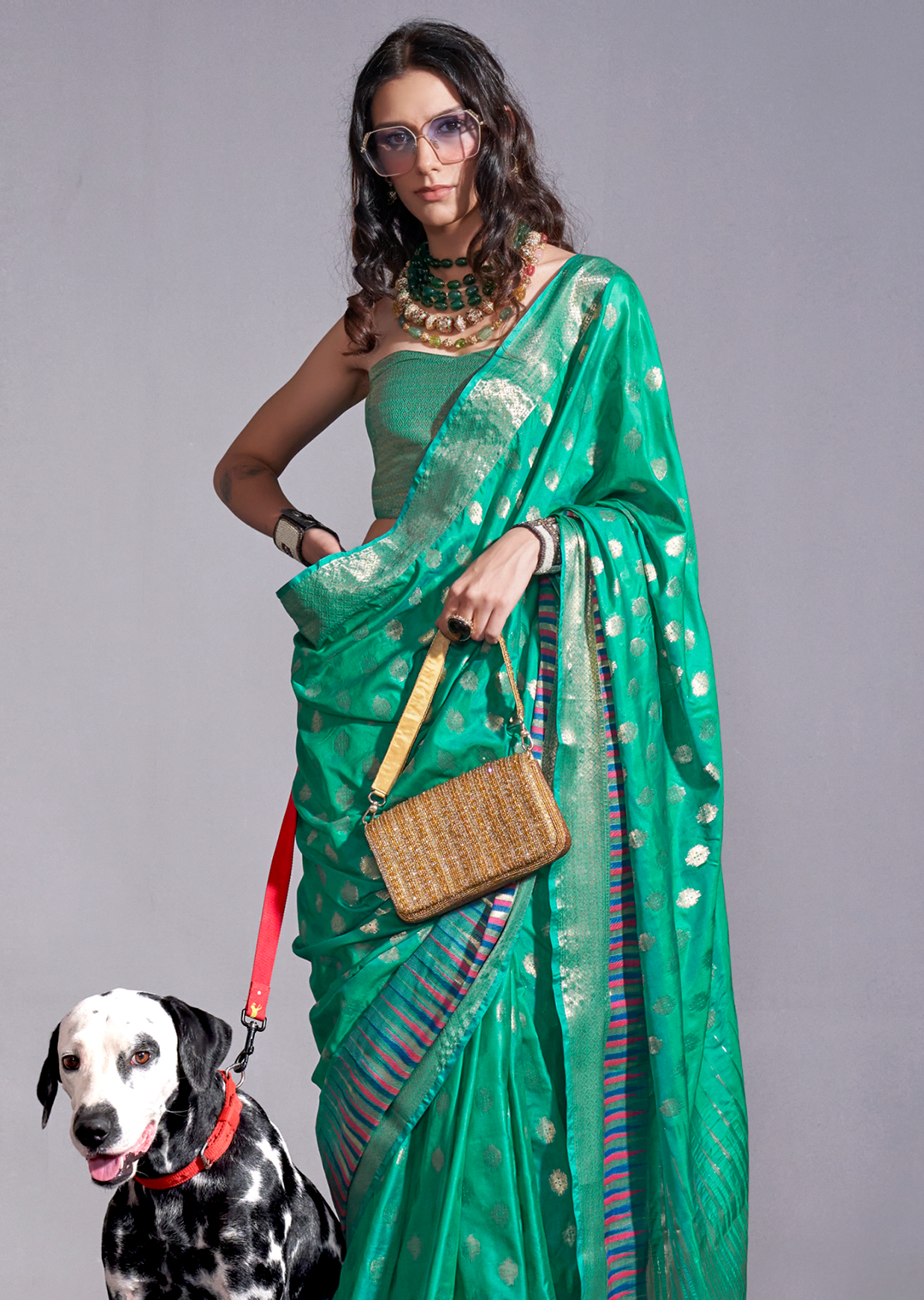 Jade Green Zari Woven Pure Handloom Gadwal Banarasi Silk Saree