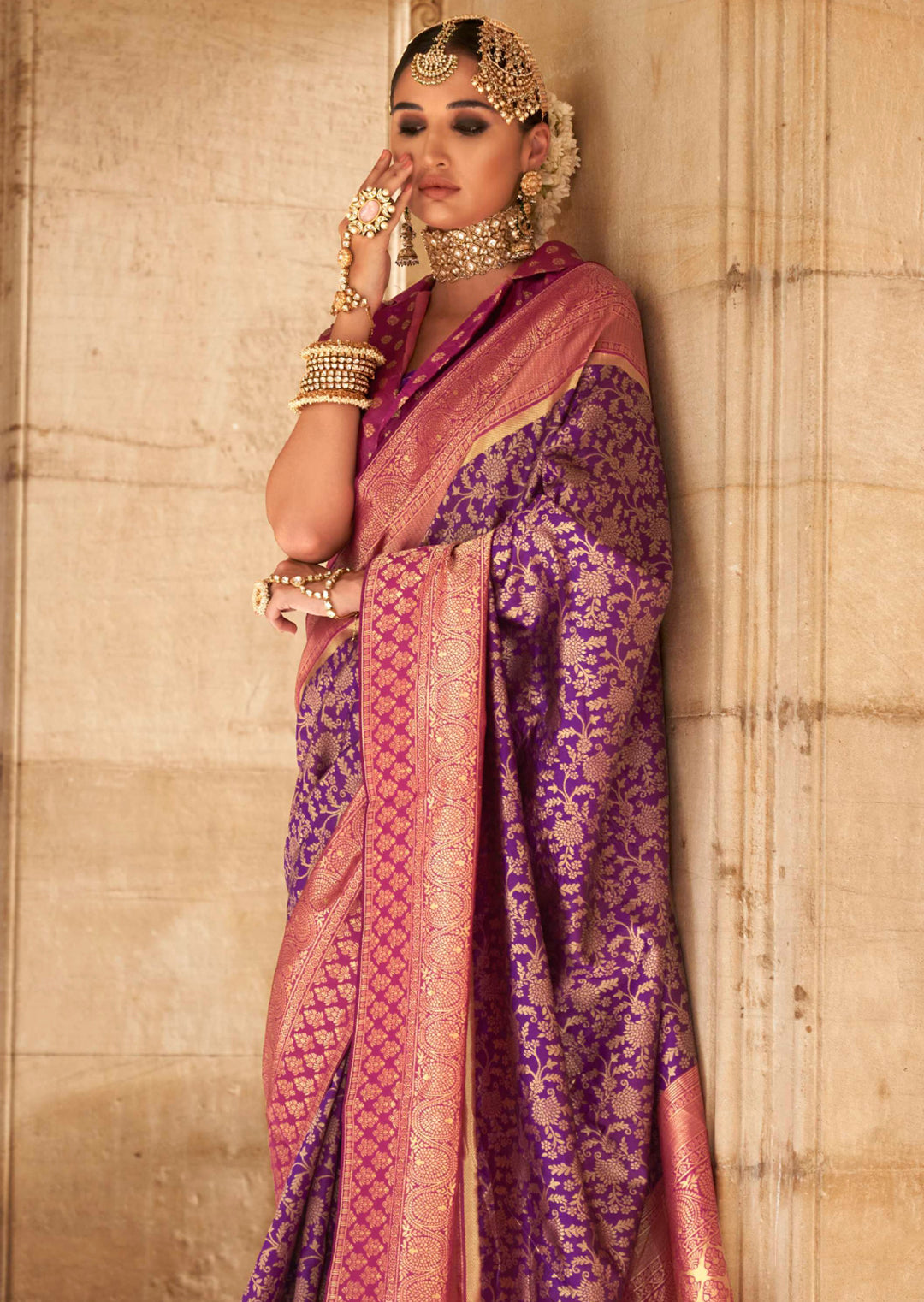 Plum Purple Zari Woven Royal Kanjivaram Silk Saree