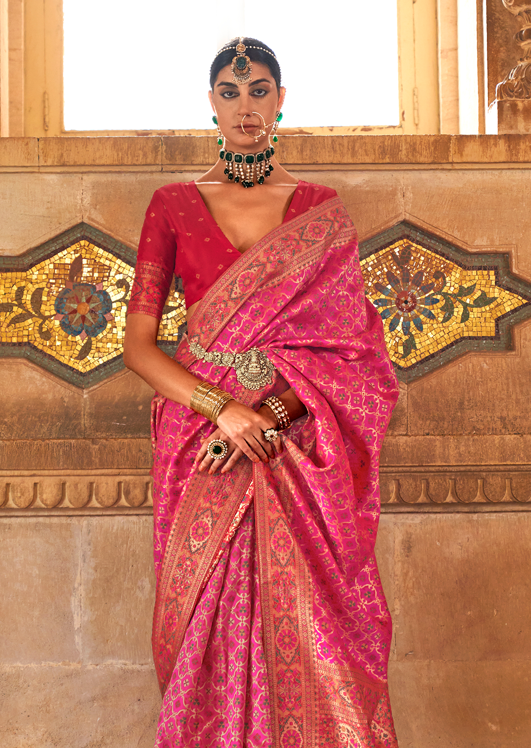 Deep Pink Traditional Royal Patola Silk Saree