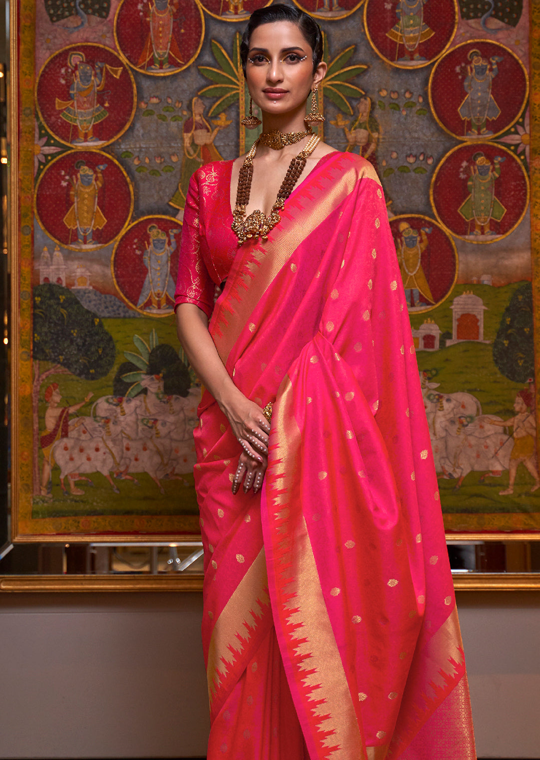 Ruby Pink Zari Woven Pure Handloom Banarasi Silk Saree