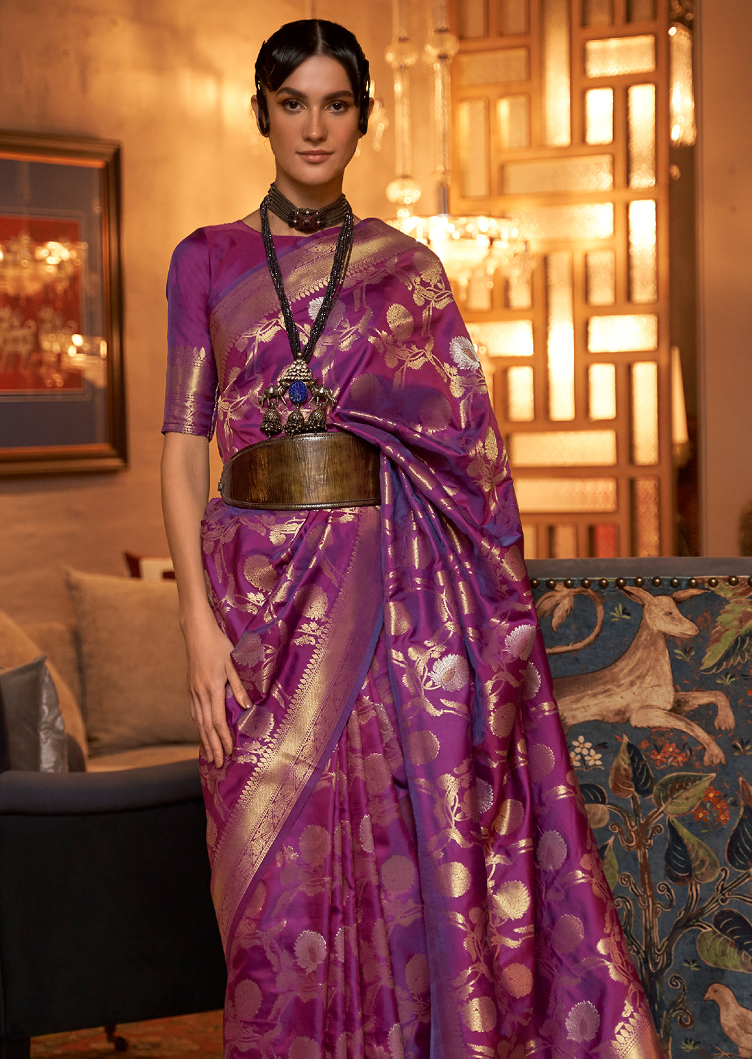 PLUM PURPLE ZARI WOVEN HANDLOOM BANARASI SILK SAREE