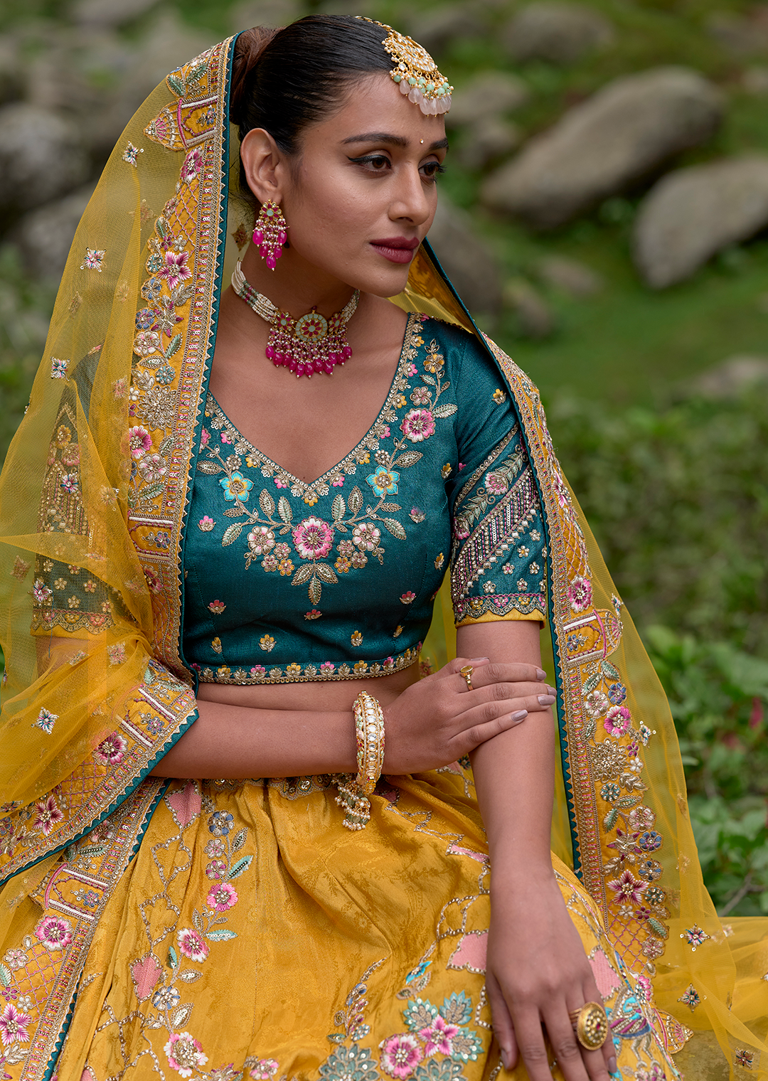 Mustard Yellow Hand Worked Premium Designer Silk Lehenga