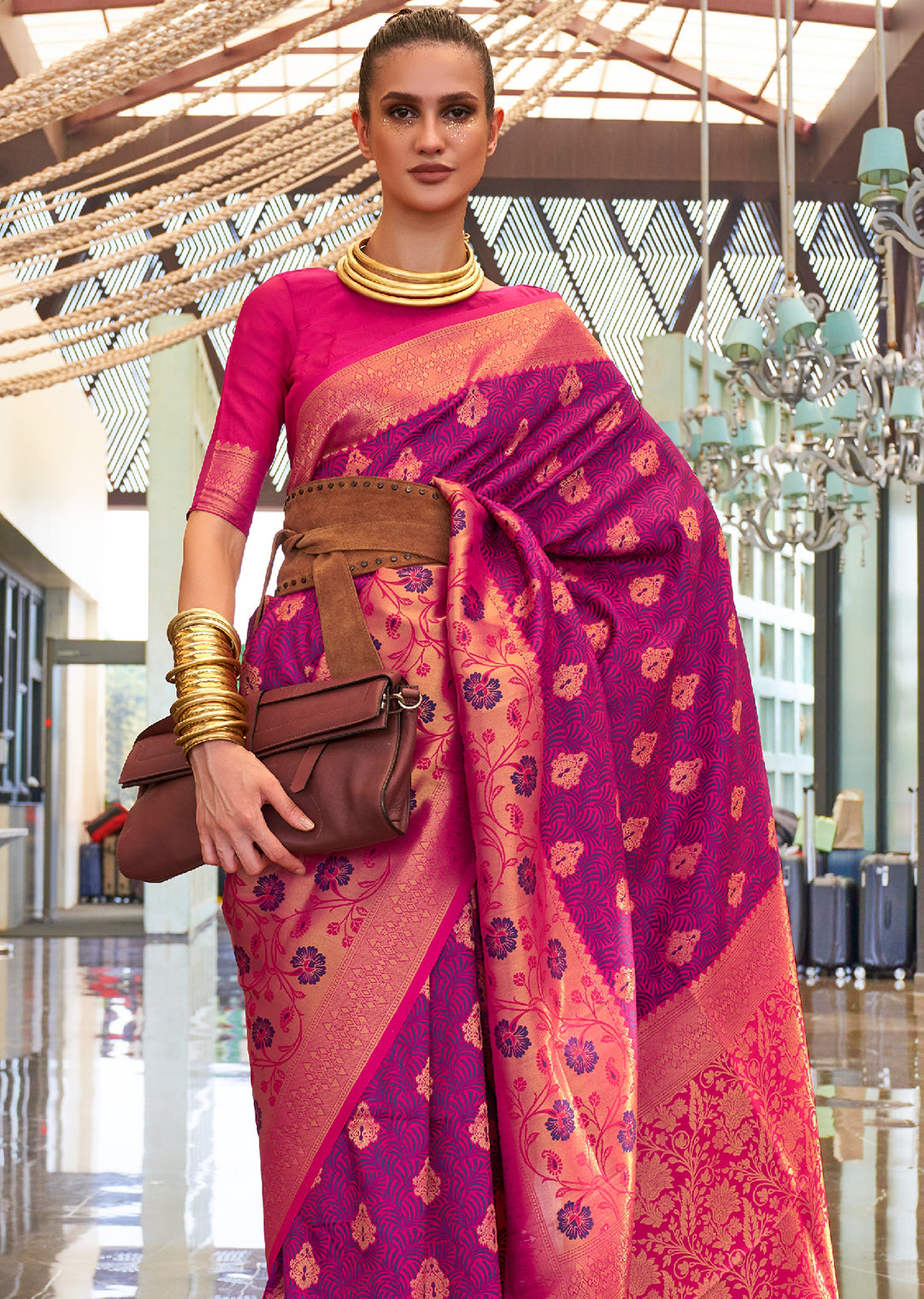 Magenta Purple Woven Handloom Banarasi Silk Saree