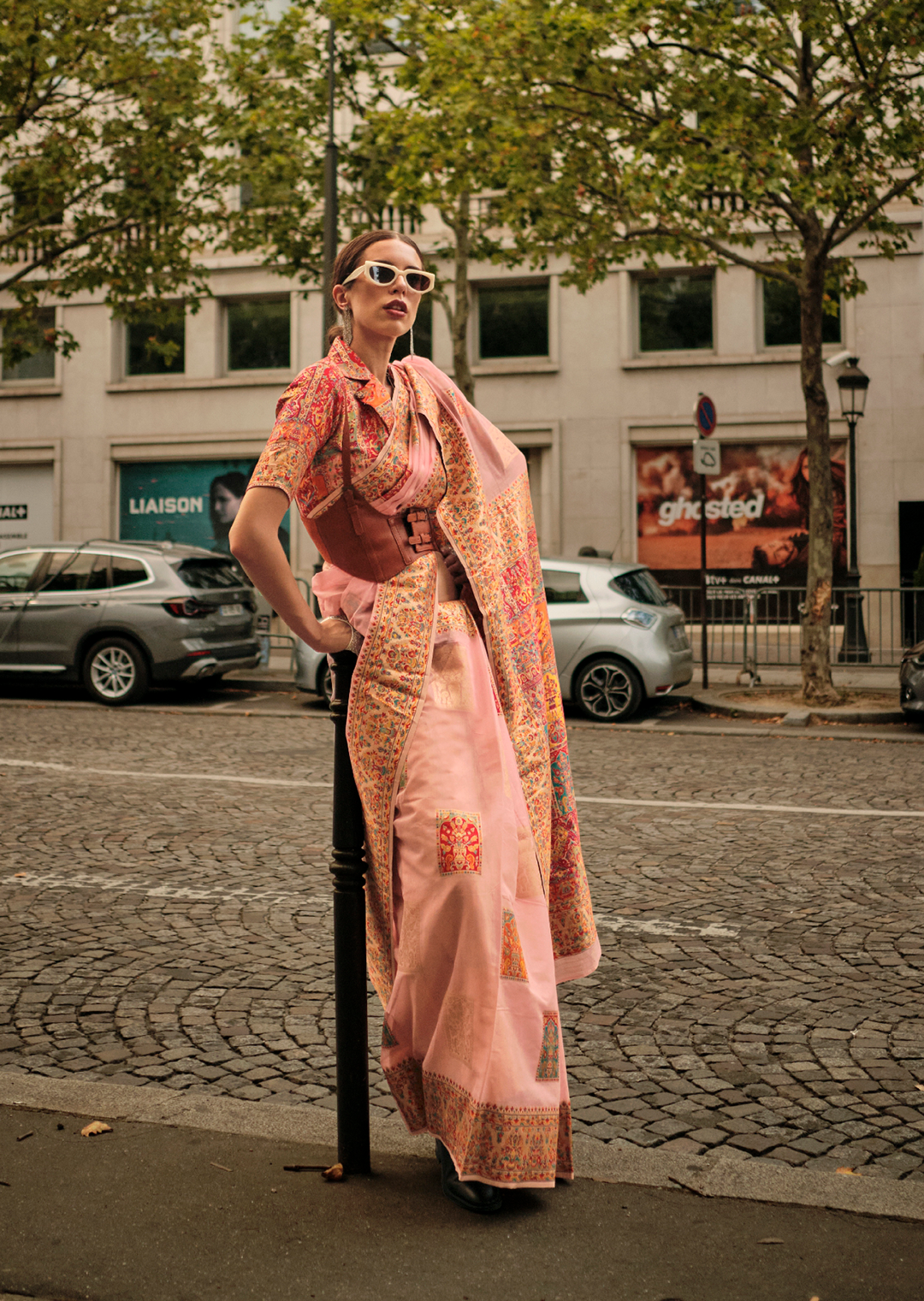 Crepe Pink Woven Pure Handloom Kashmiri Jamewar Silk Saree