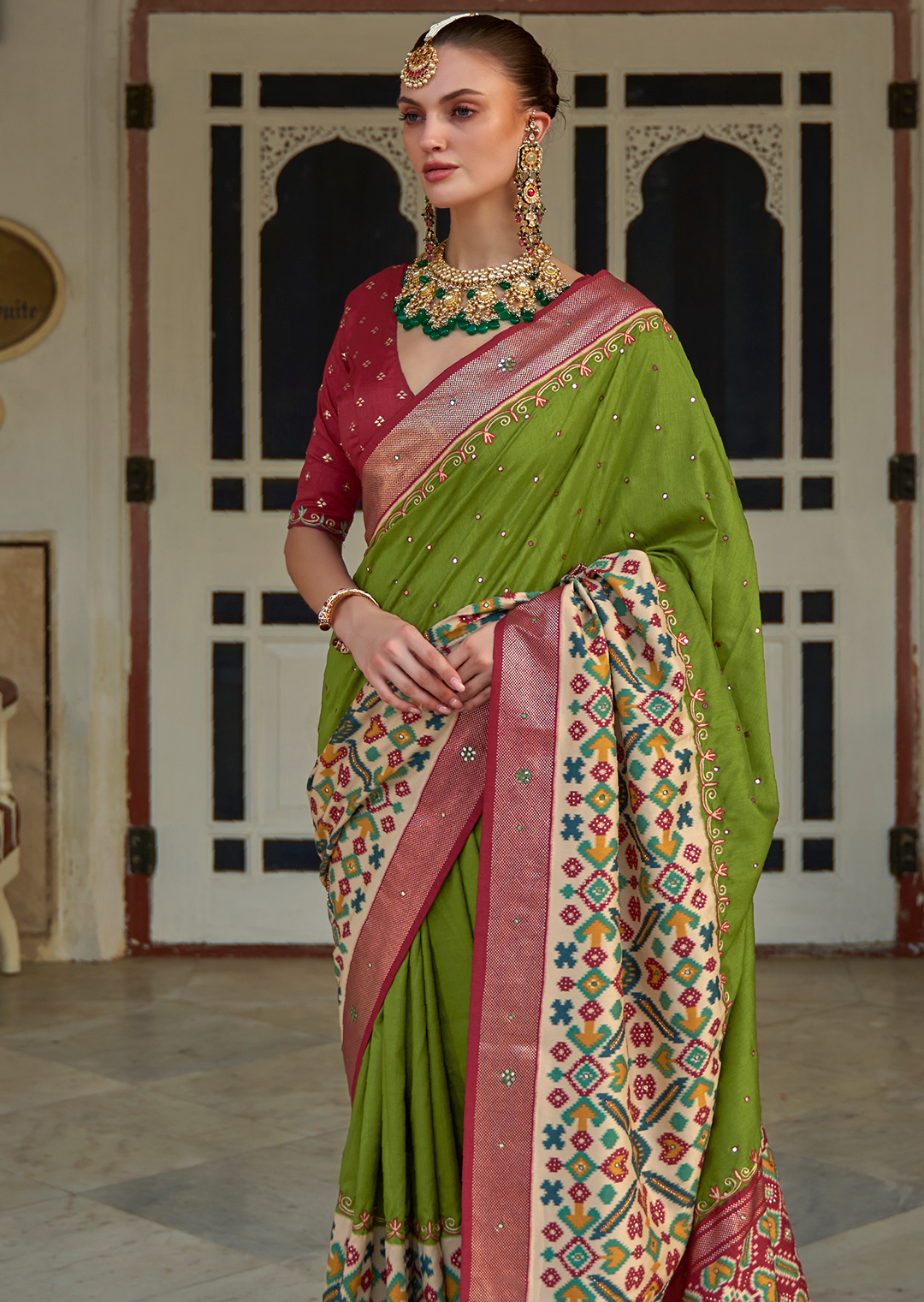 Kelly Green Woven Traditional Patola Silk Saree