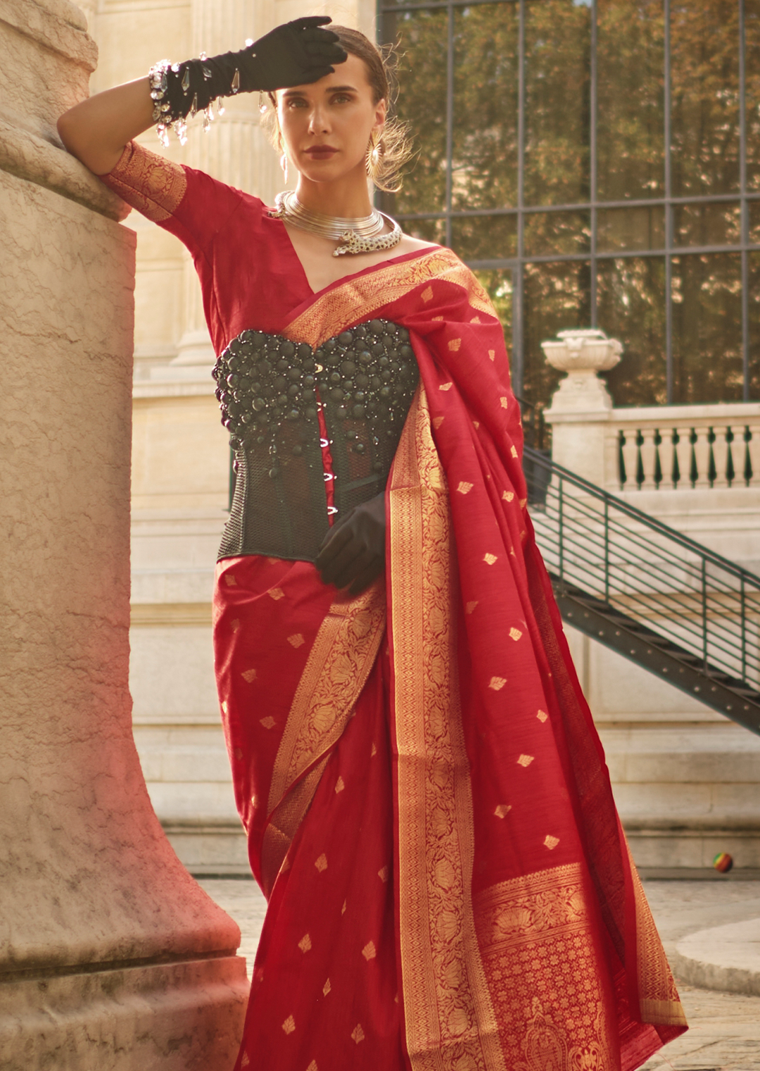 Red	Woven Pure Handloom Khadi Silk Saree