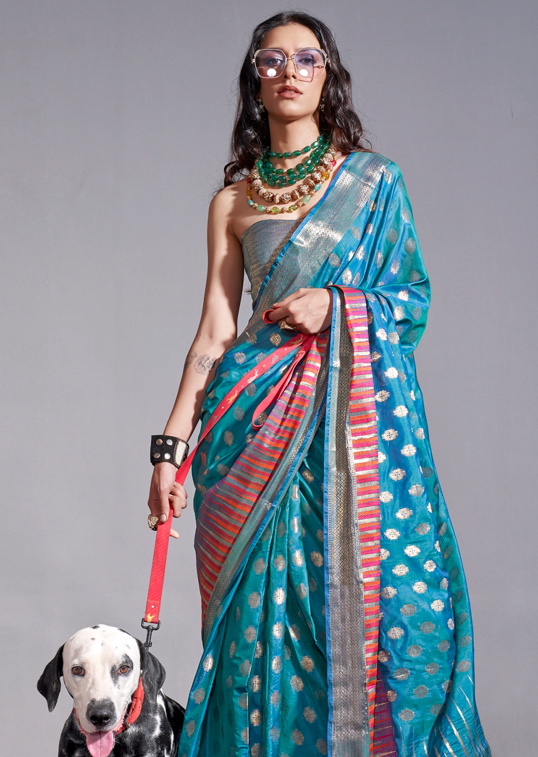 Peacock Blue Zari Woven Pure Handloom Gadwal Banarasi Silk Saree