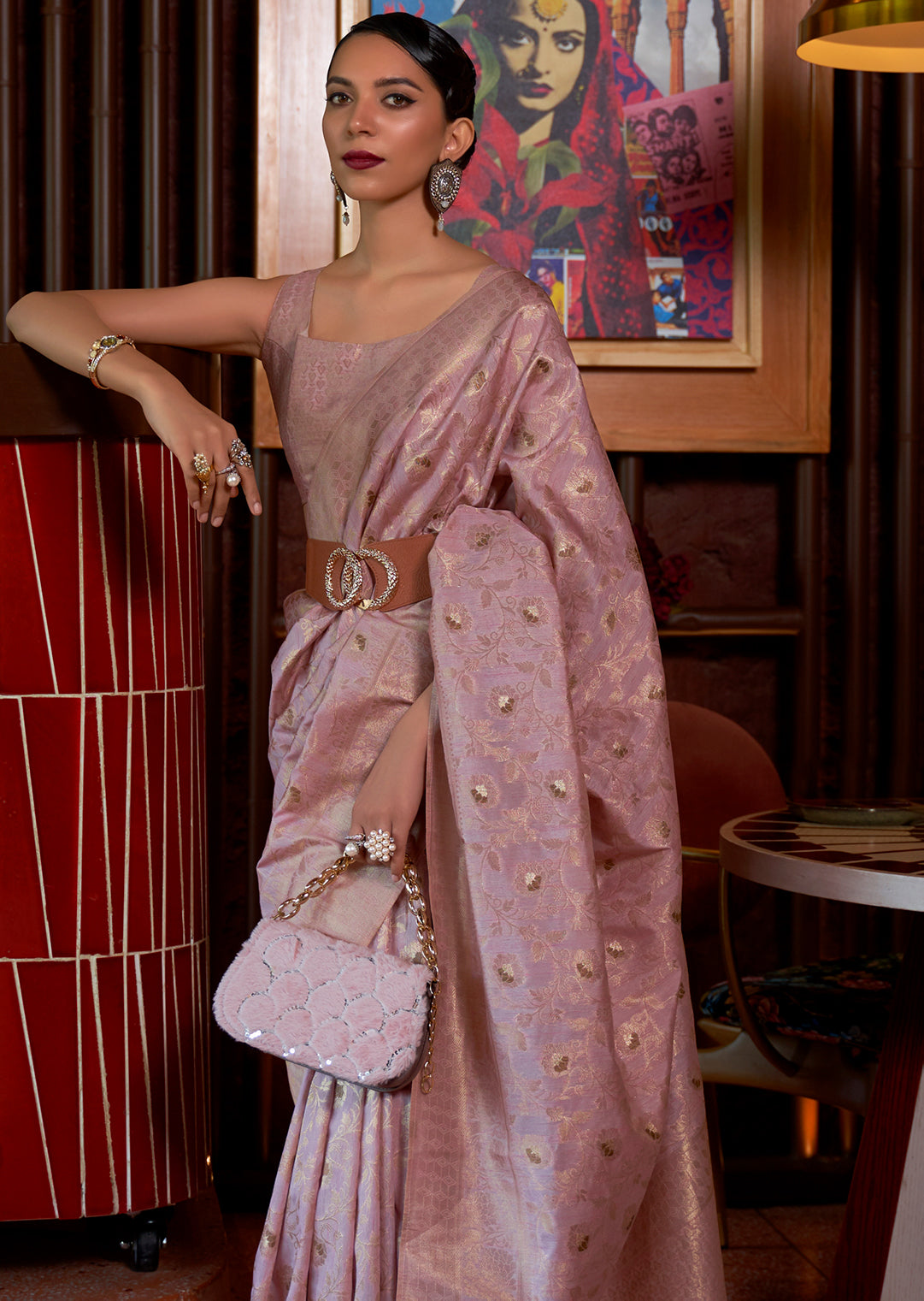 Heather Purple Zari Woven Pure Handloom Banarasi Silk Saree