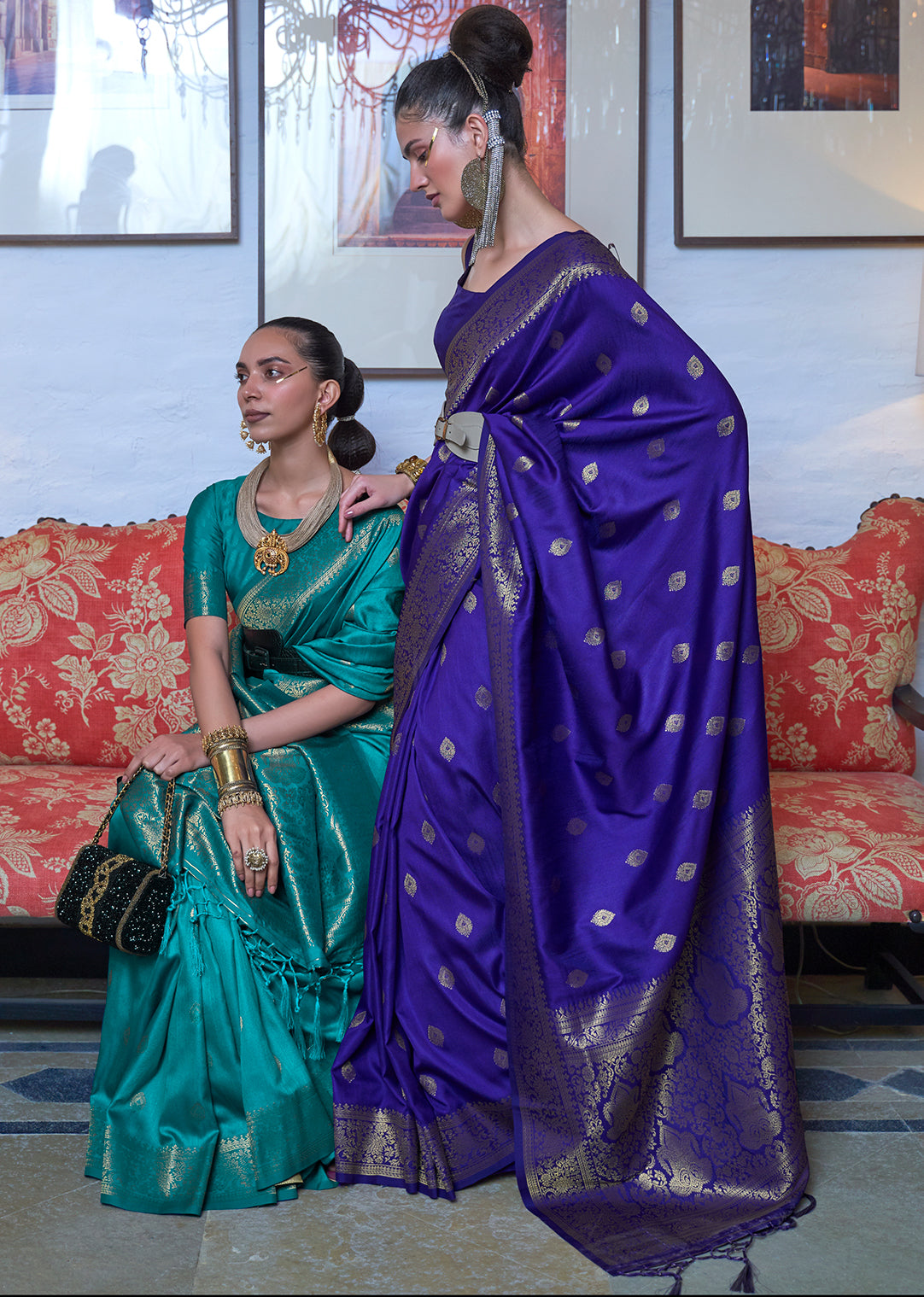 Teal Blue Zari Woven Pure Handloom Silk Saree