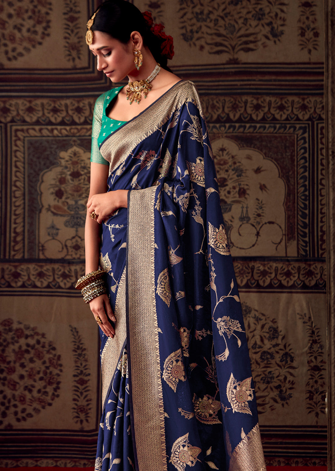 MIDNIGHT BLUE MEENAKARI WOVEN DESIGNER BANARASI SILK SAREE