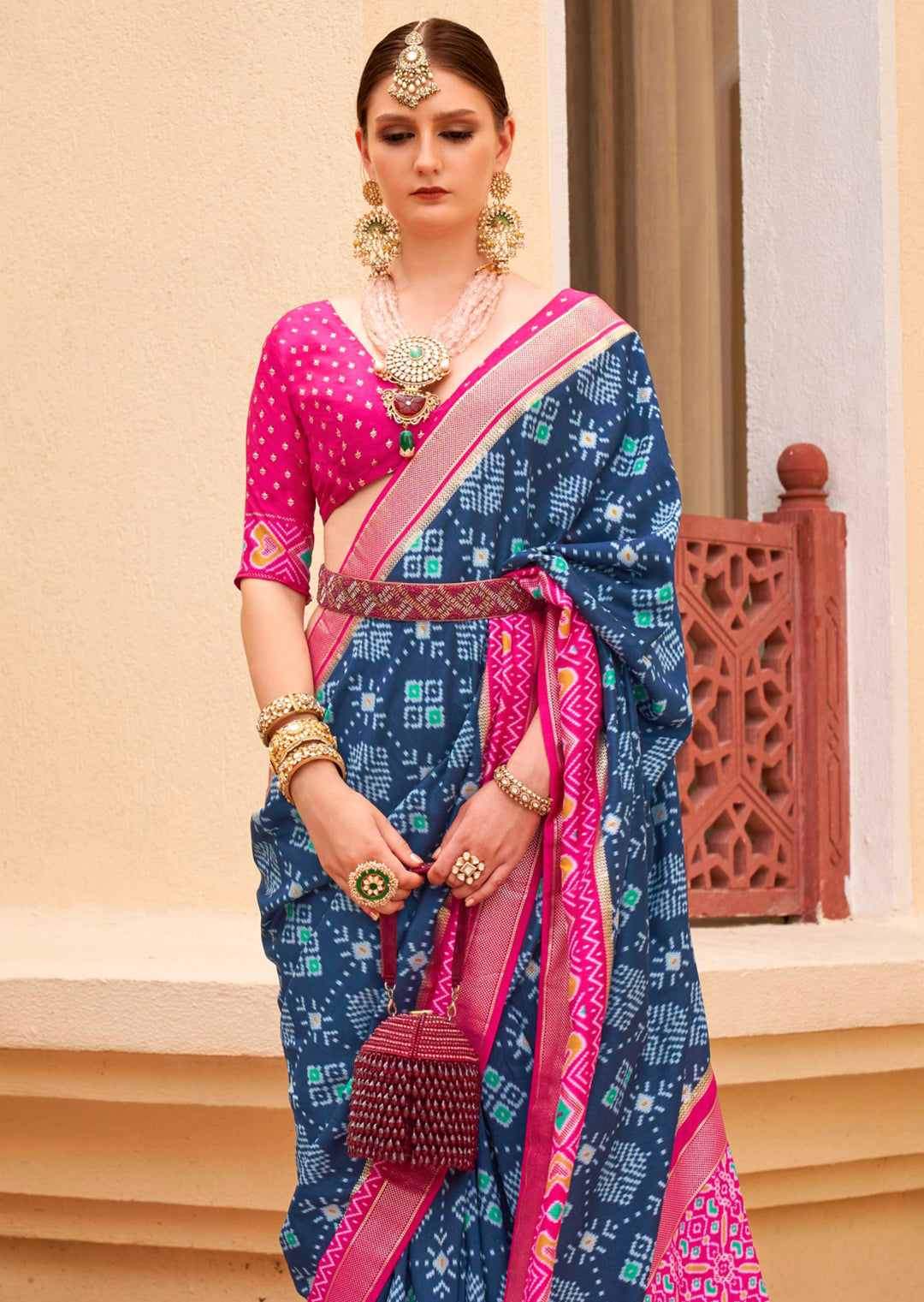 Teal Blue Woven Traditional Patola Silk Saree