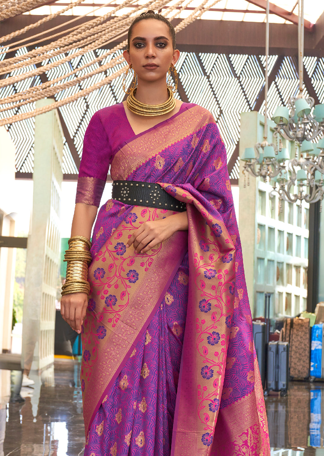 Purple Woven Handloom Banarasi Silk Saree