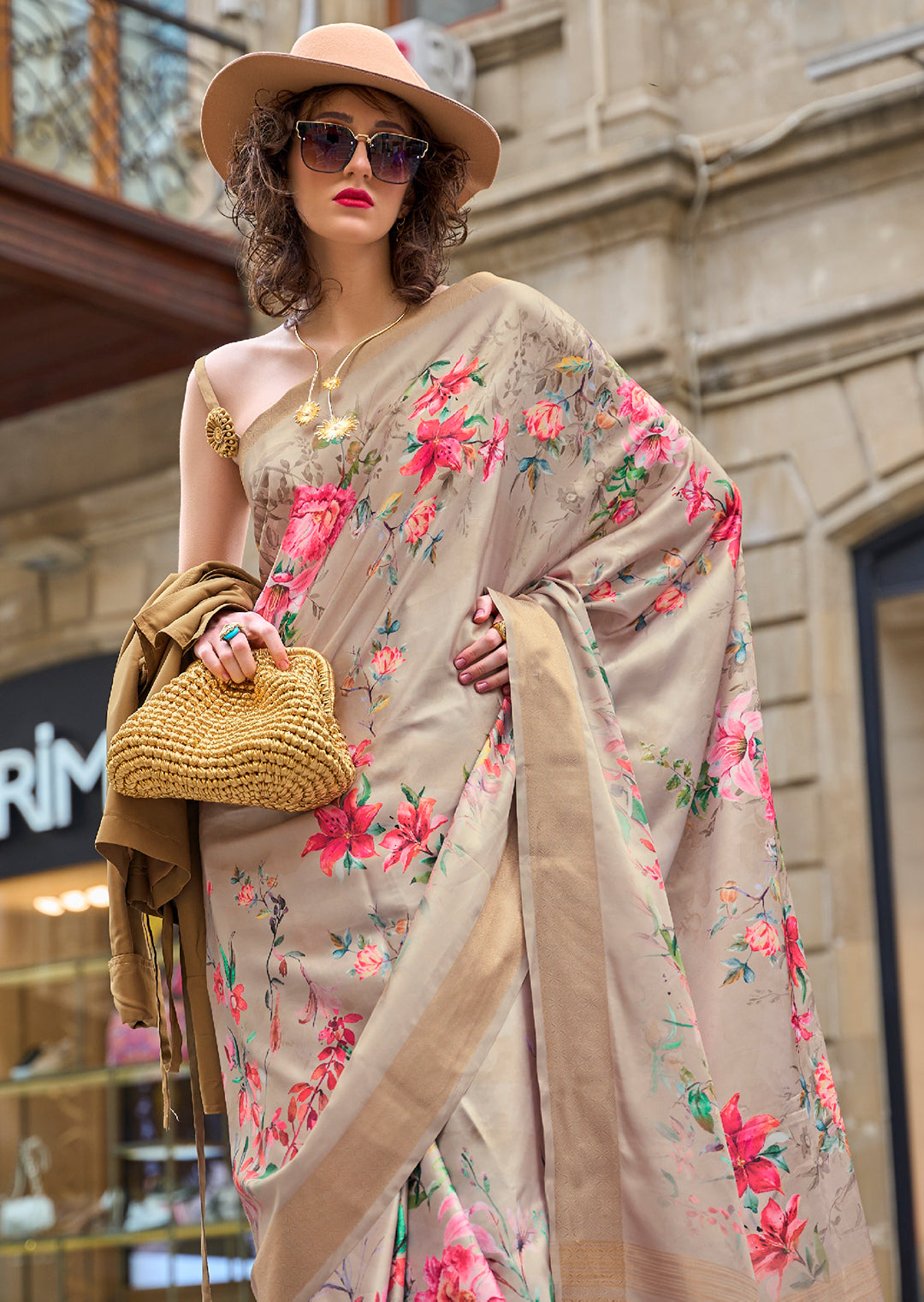 Beige Off White Woven Pure Handloom Printed Gajji Silk Saree