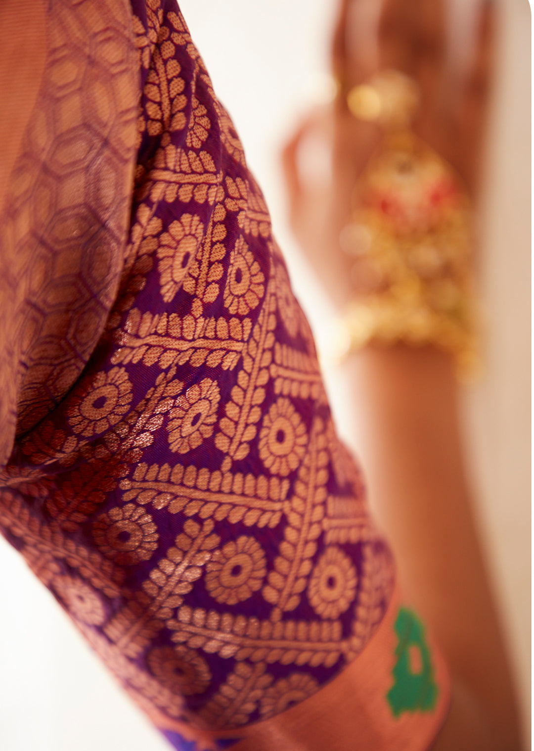 Purple Copper Zari Woven Traditional Paithani Silk Saree