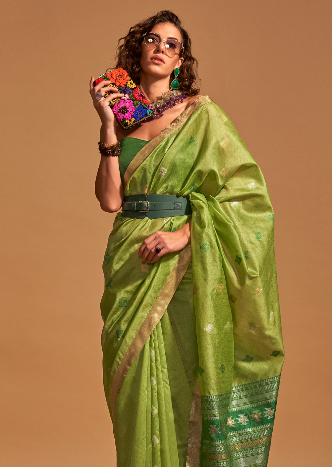 Pear Green Woven Pure Handloom Silk Saree