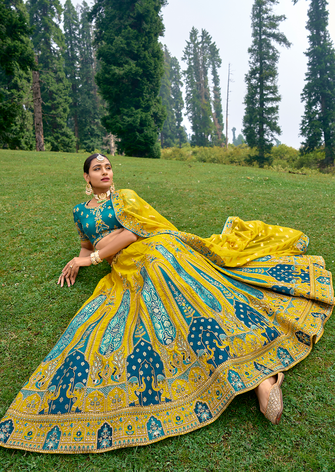 Canary Yellow Heavy Embroidered Premium Designer Silk Lehenga