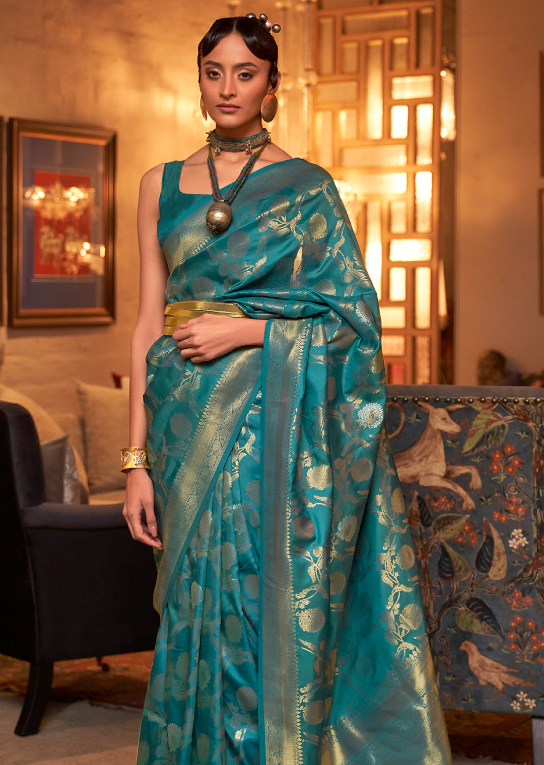 TEAL BLUE ZARI WOVEN HANDLOOM BANARASI SILK SAREE