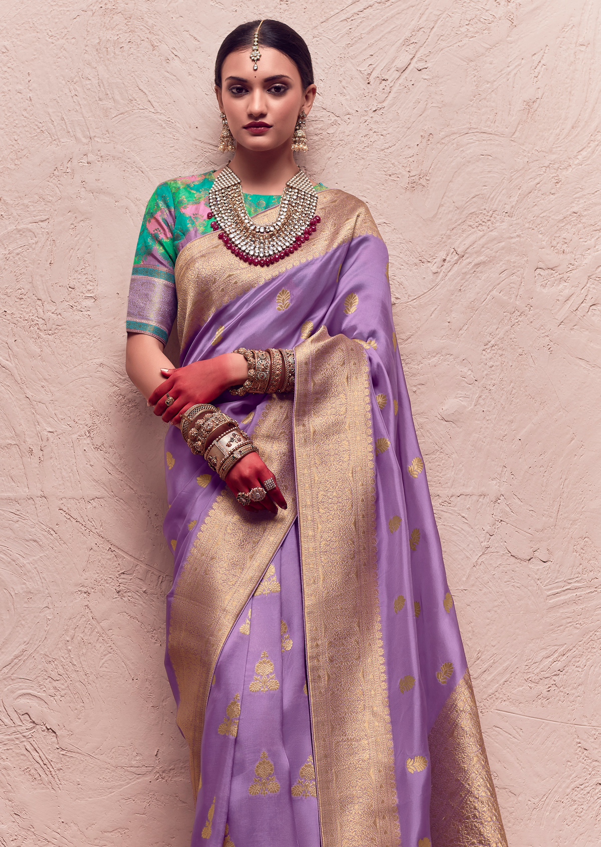 LAVENDER PURPLE PURE CREPE SILK DESIGNER KHADDI BANARASI SAREE