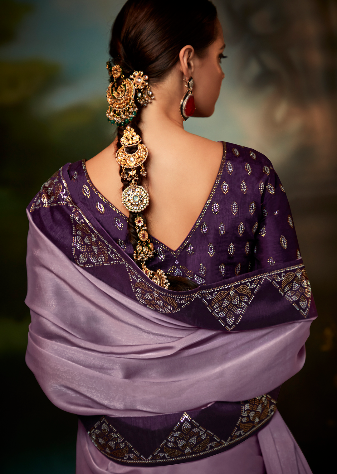 LAVENDER PURE CREPE SILK SWAROVSKI DESIGNER SAREE