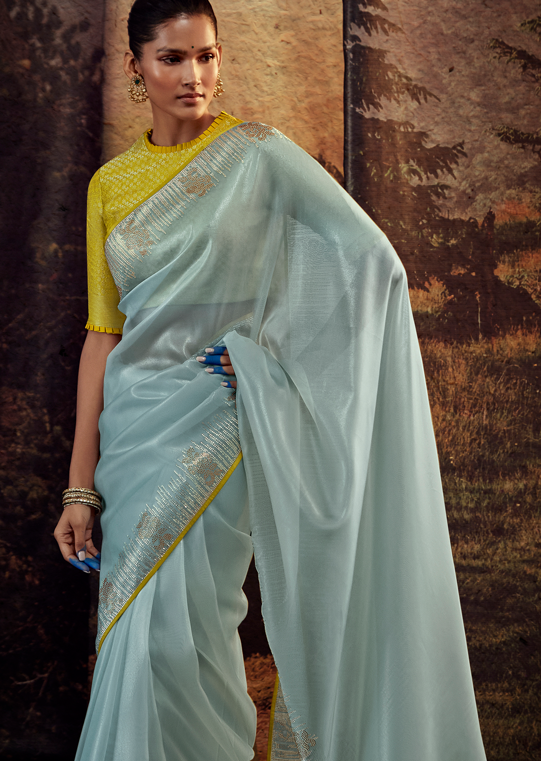 LIGHT TURQUOISE PURE TISSUE SILK DESIGNER SAREE