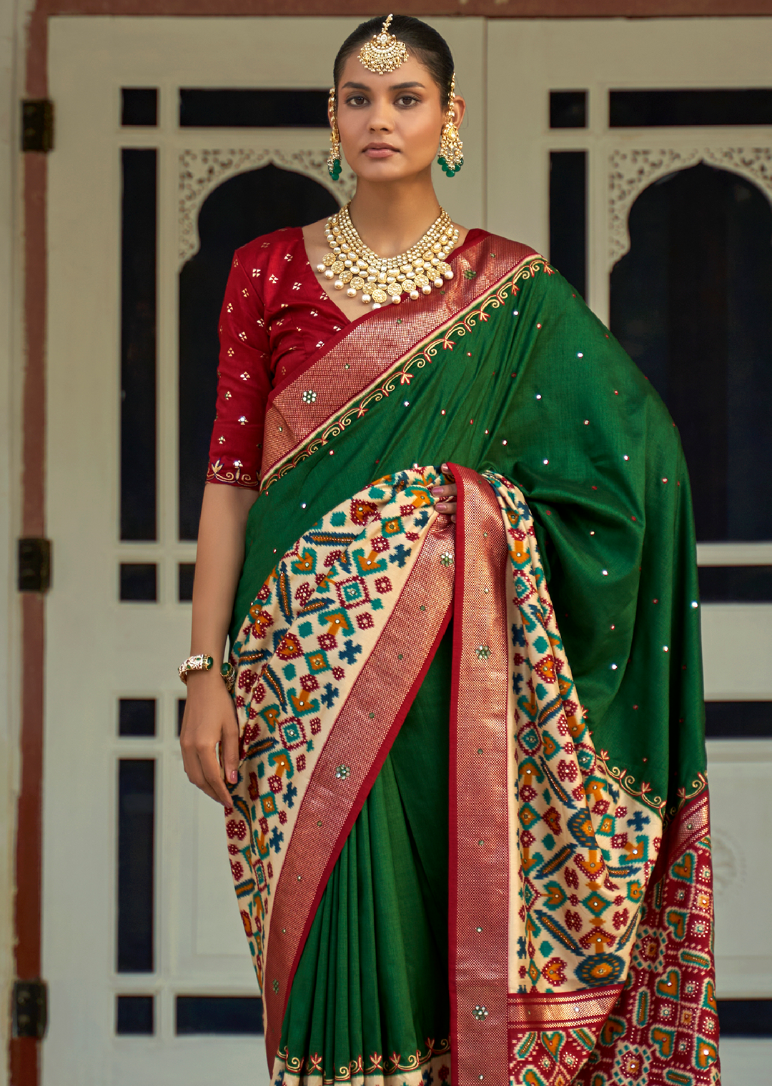 Green Woven Traditional Patola Silk Saree