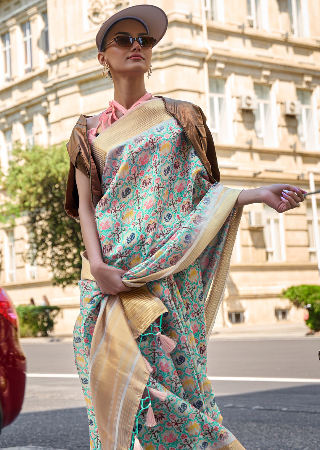 Mint Green Woven Pure Satin Organza Silk Saree