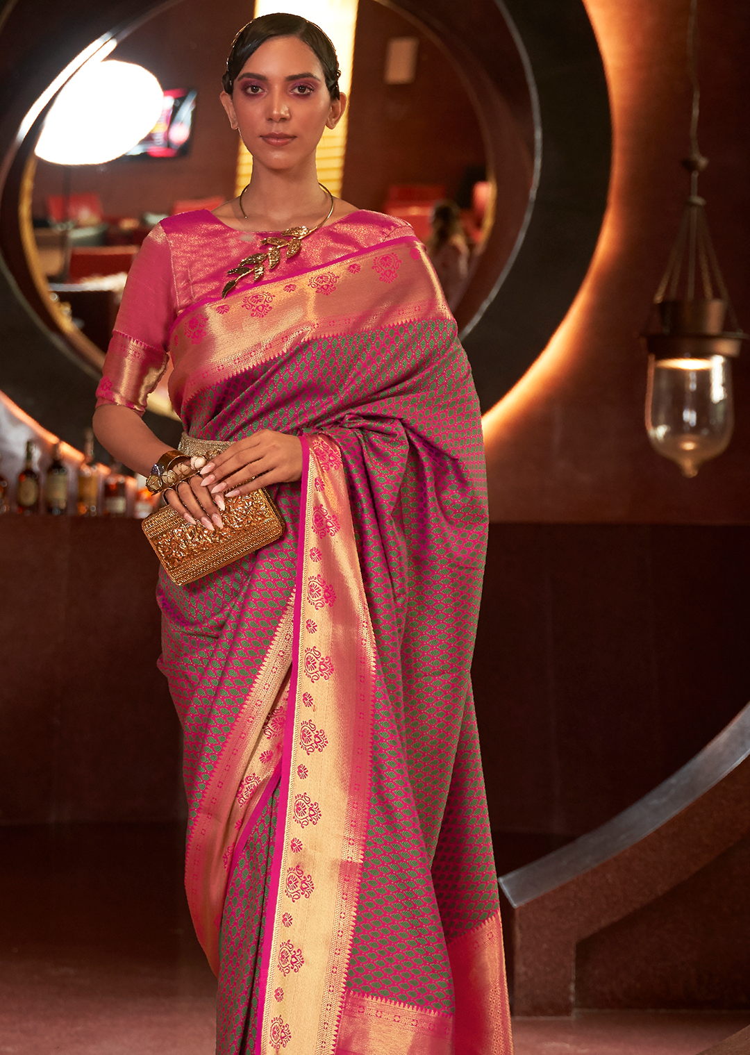 WATERMELON PINK WOVEN HANDLOOM KANJIVARAM SILK SAREE