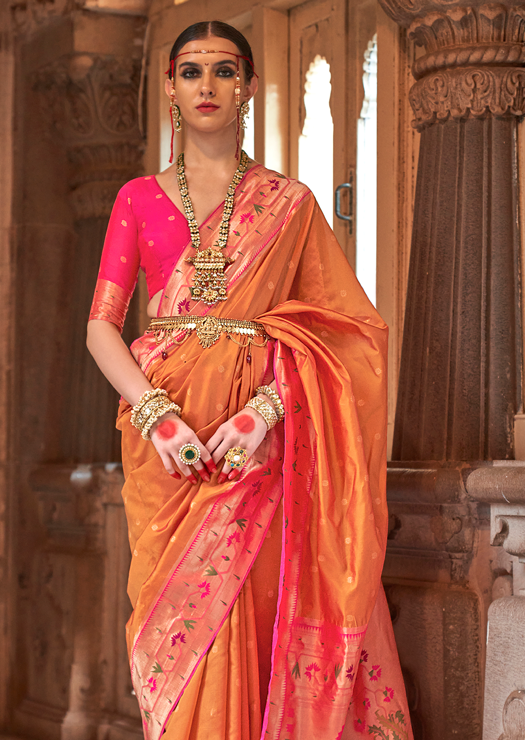 Mango Orange Woven Traditional Royal Patola Paithani Silk Saree