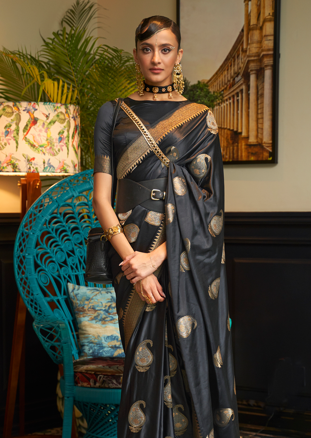 BLACK ZARI WOVEN BANARASI PURE SATIN SILK SAREE