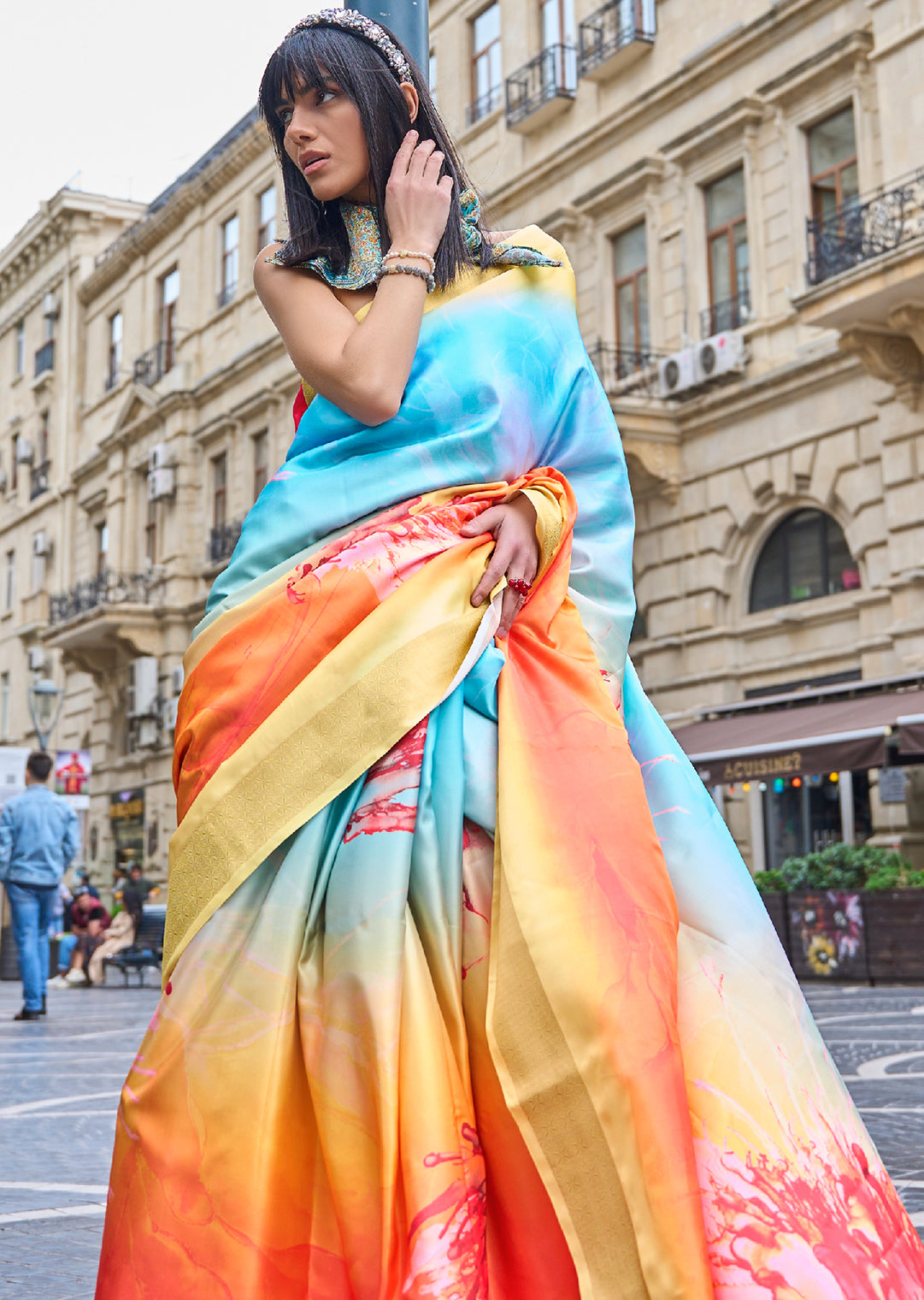 Blue Woven Pure Handloom Printed Gajji Silk Saree