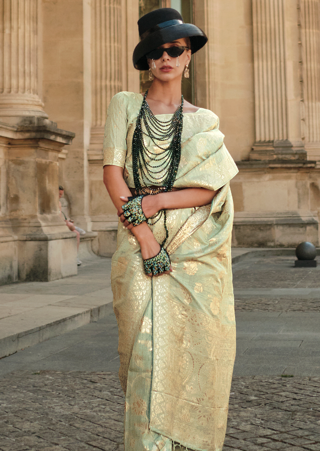 Teal Green Gota Woven Pure Handloom Silk Saree