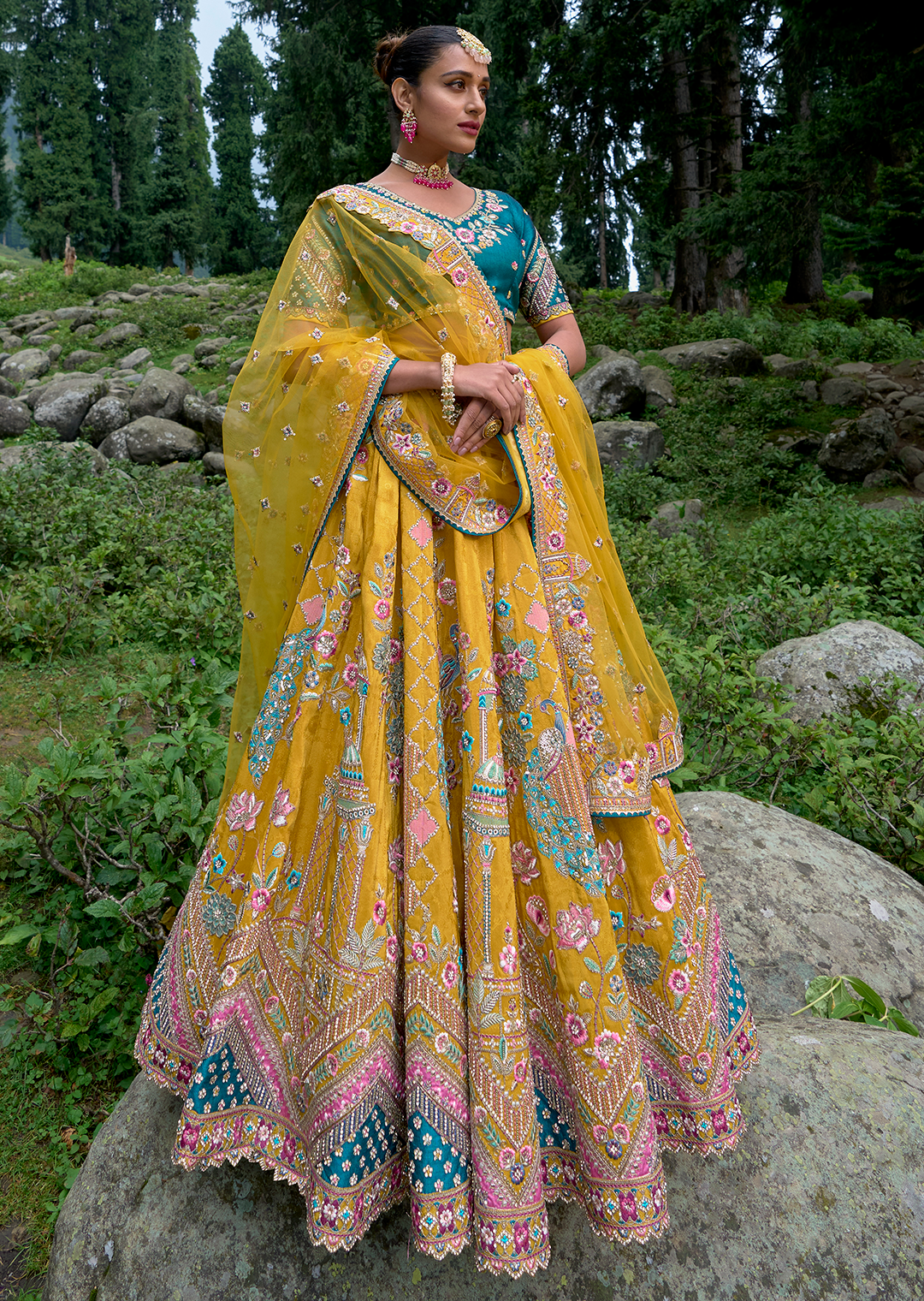 Mustard Yellow Hand Worked Premium Designer Silk Lehenga