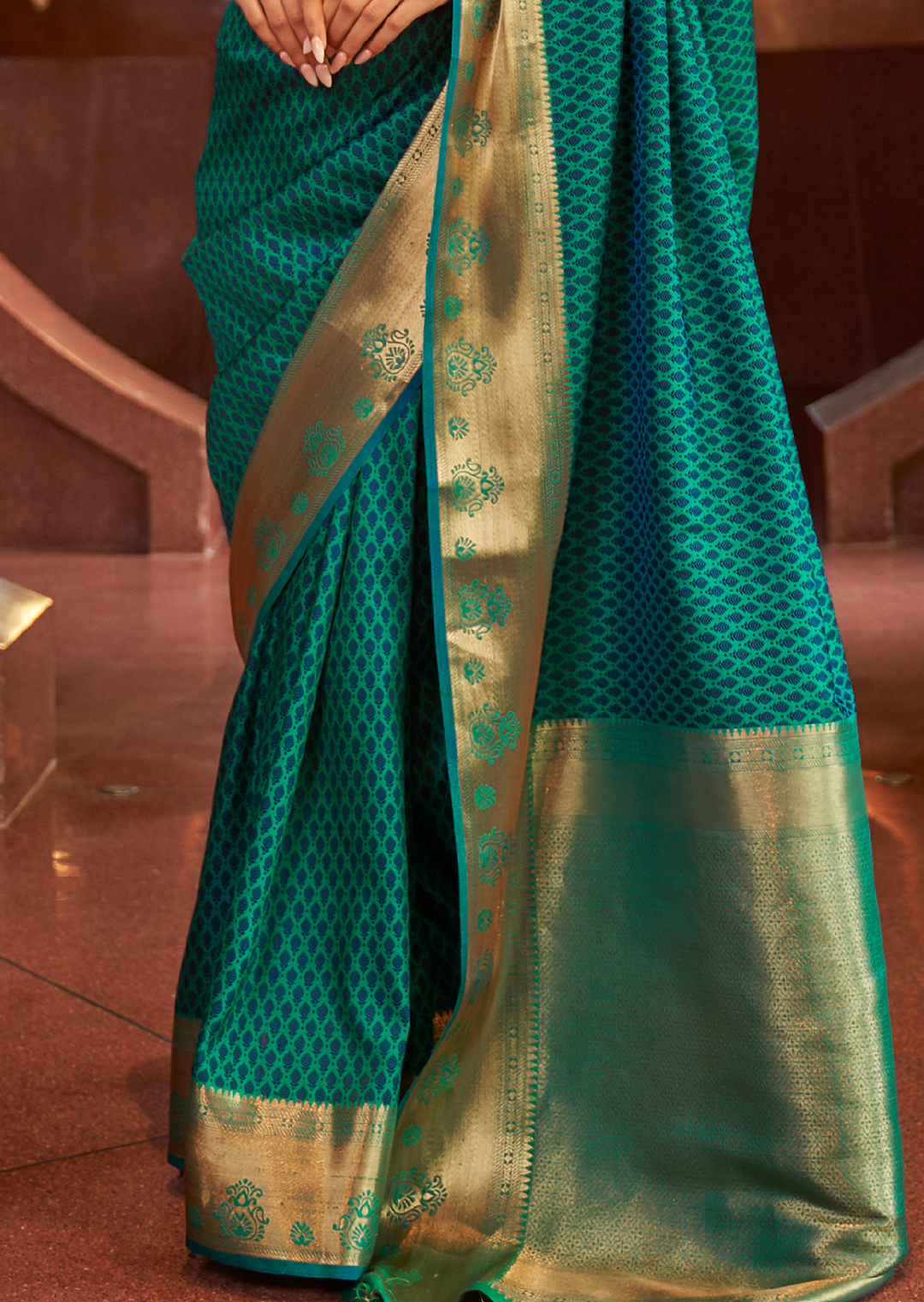 TEAL BLUE WOVEN HANDLOOM KANJIVARAM SILK SAREE