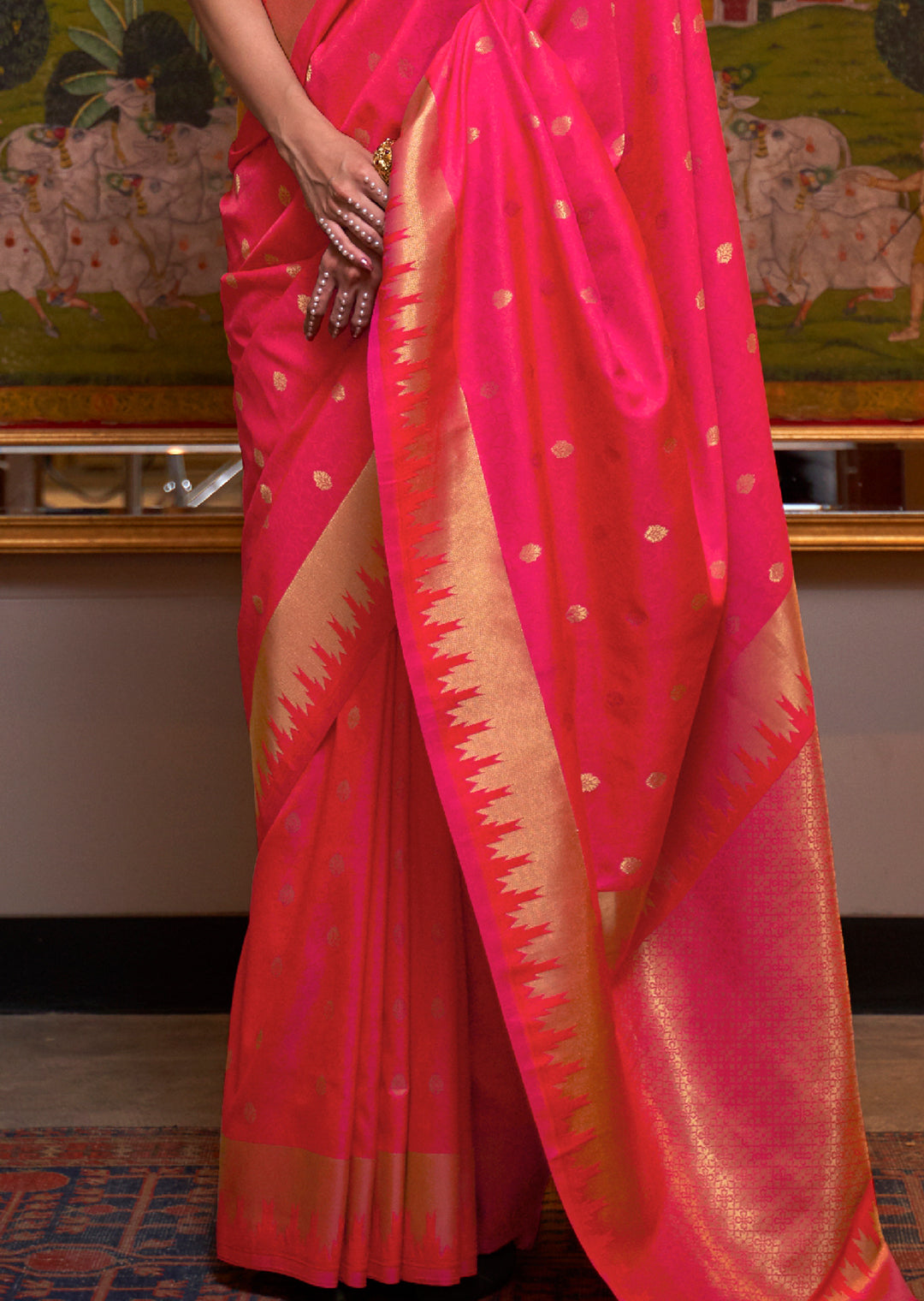 Ruby Pink Zari Woven Pure Handloom Banarasi Silk Saree