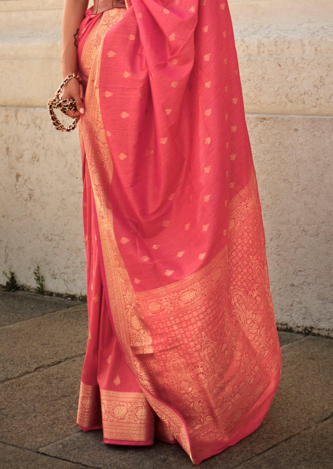 Watermelon Pink Woven Pure Handloom Khadi Silk Saree